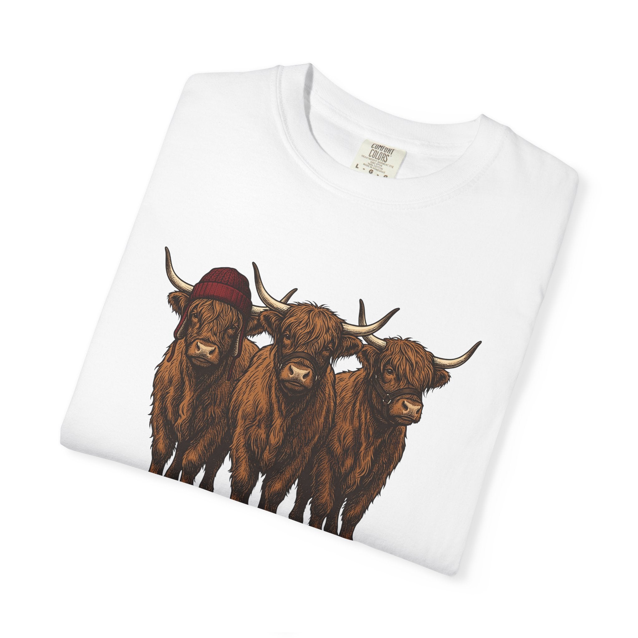 Scottish Cattle Trio Shirt Christmas Livestock Gift Women Cartoon Tee Cow T-Shirt Xmas Fan Comic Tshirt Farm Graphic Rustic Winter Cap