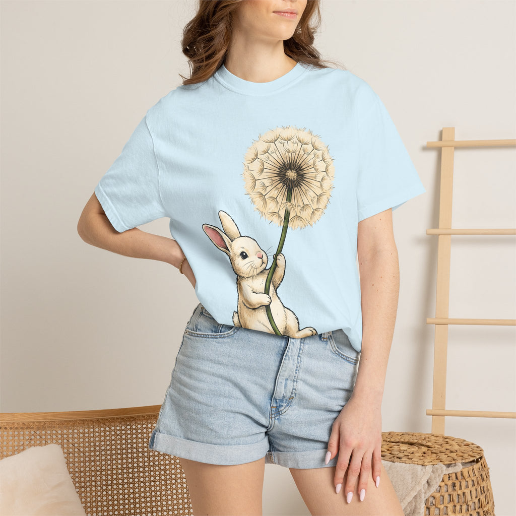 Bunny Dandelion Shirt Cute Animal Gift Women Whimsical Tee Rabbit T-Shirt Kawaii Fan Cartoon Tshirt Creature Graphic Hand Drawn Flower