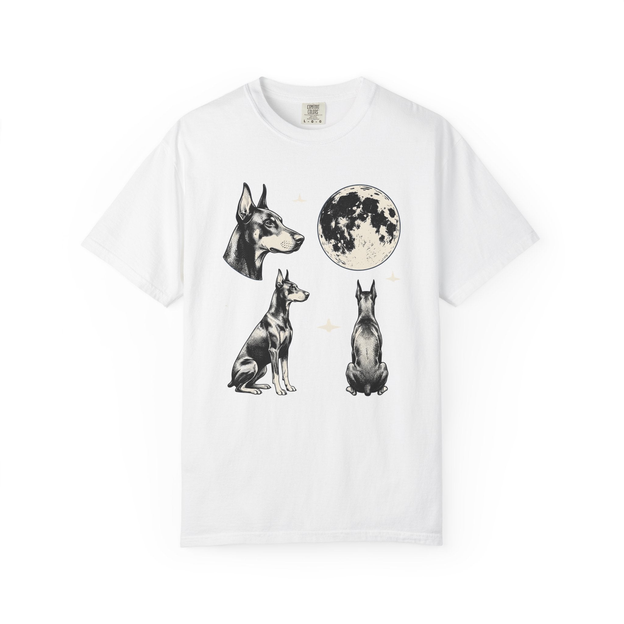 Doberman Canine Shirt Dog Zodiac Gift Women Classic Tee Dobermann T-Shirt Dog Fan Vintage Tshirt Astrology Graphic Doodle Full Moon Tshirt