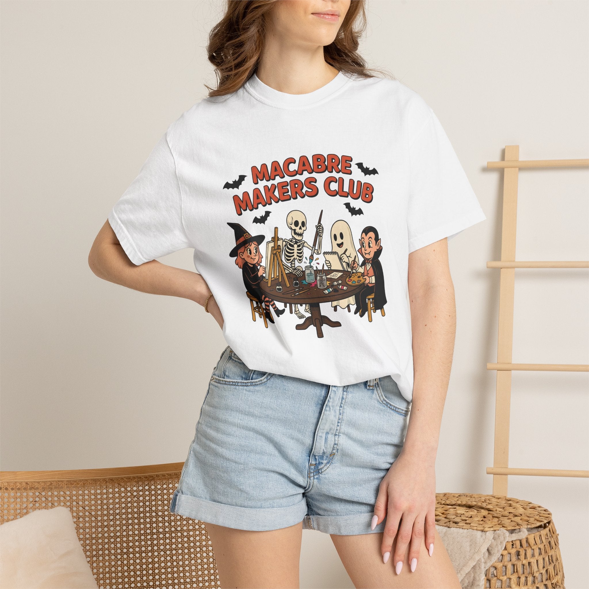 Halloween Figures Shirt Halloween Drawing Gift Women Doodle Tee Spooky T-Shirt Horror Fan Creepy Tshirt Illustration Sketch Graphic Sketch
