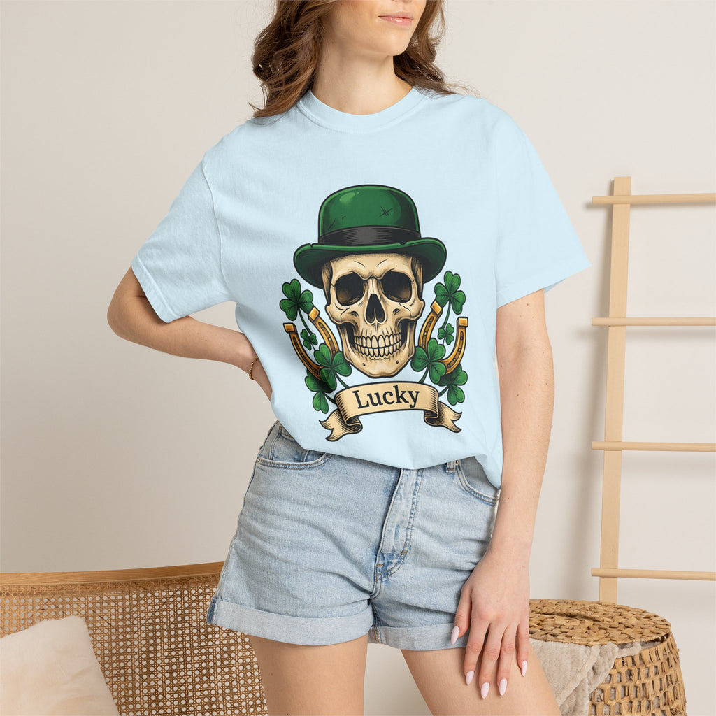 Skull Clover Shirt St Patrick's Day Fortune Gift Women Traditional Tee Shamrock T-Shirt Luck Fan Vintage Tshirt Prosperity Graphic Retro