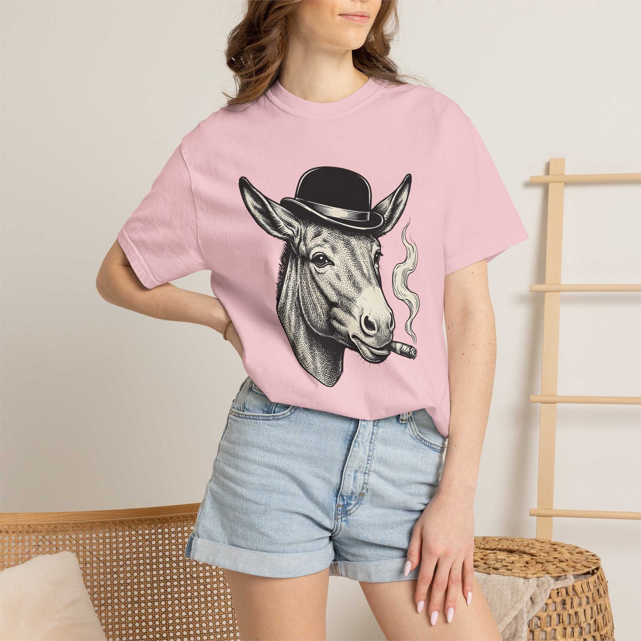 Donkey Hat Shirt Animal Humor Gift Women Vintage Tee Burro T-Shirt Pet Fan Retro Tshirt Funny Graphic Hand Drawn Cigar Tshirt
