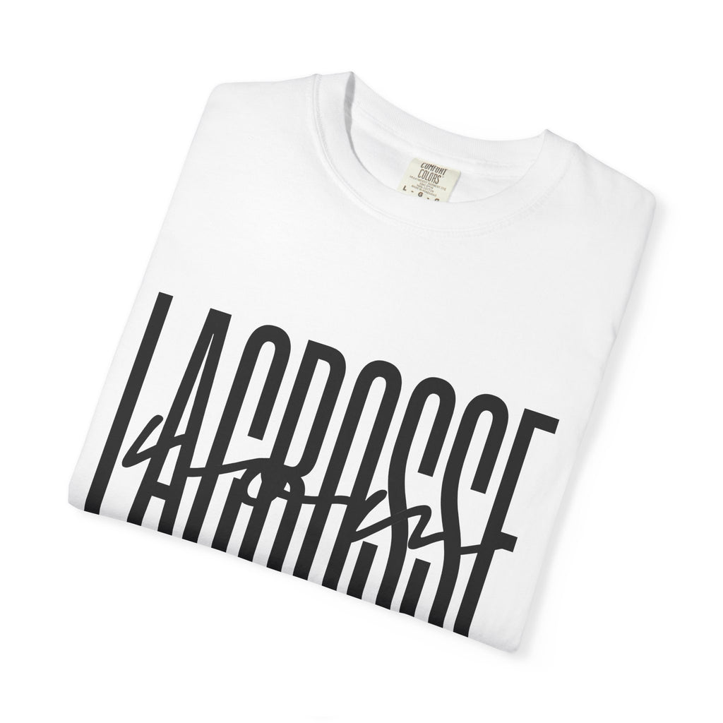 Lacrosse Text Shirt Lacrosse Sports Gift Women Bold Tee Lax T-Shirt Lacrosse Fan Typography Tshirt Athletic Graphic Minimalist Script Accent