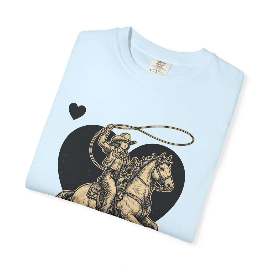Cowgirl Horse Shirt Western Ranch Gift Women Classic Tee Cowgirl T-Shirt Rodeo Fan Vintage Tshirt Farm Graphic Doodle Heart Shapes Tshirt