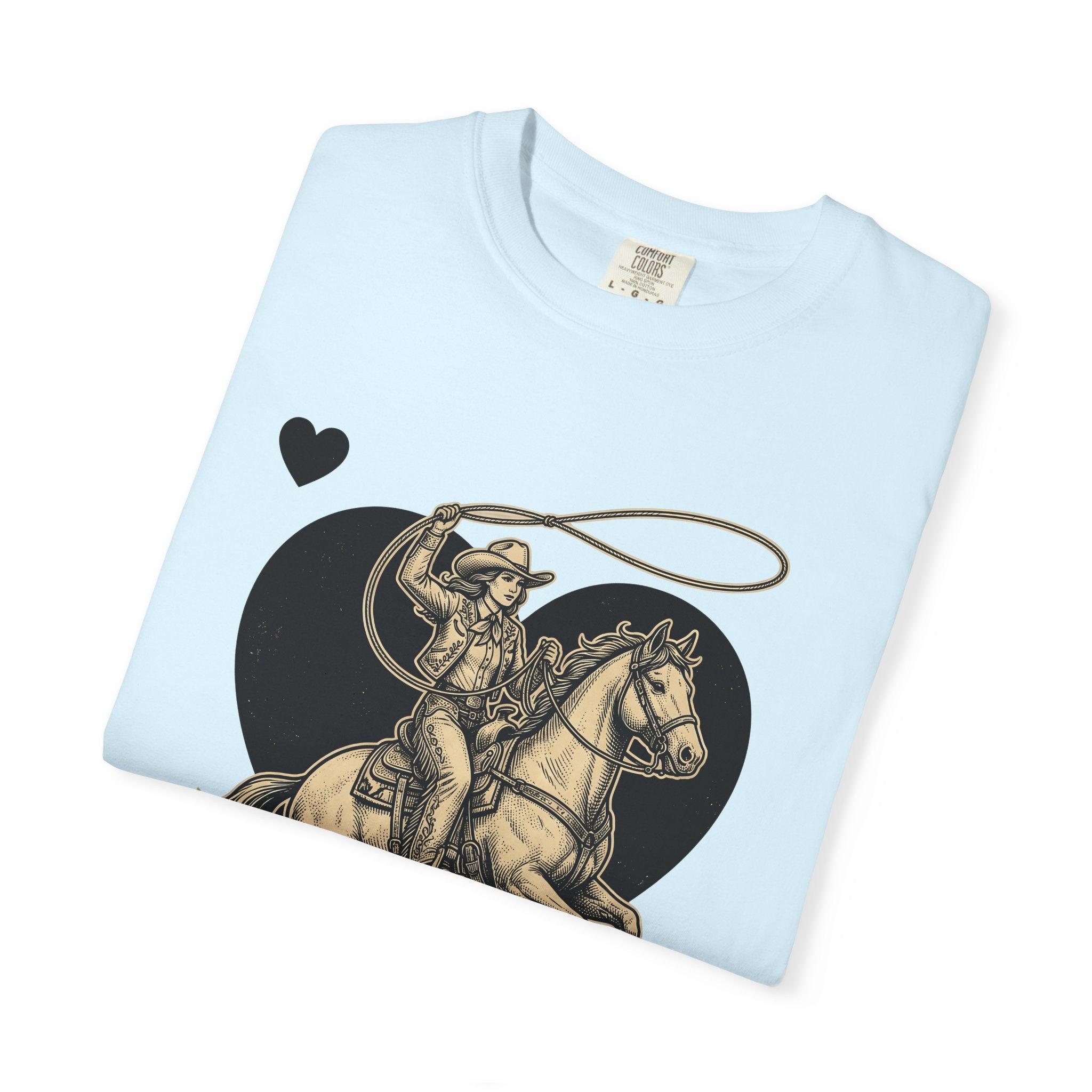 Cowgirl Horse Shirt Western Ranch Gift Women Classic Tee Cowgirl T-Shirt Rodeo Fan Vintage Tshirt Farm Graphic Doodle Heart Shapes Tshirt