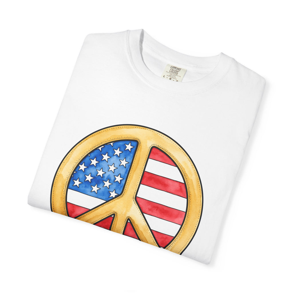 Peace Hand Shirt 4th Of July America Gift Women Hand Painted Tee Fist T-Shirt Independence Day Enthusiast Painted Tshirt Patriotic Graphic