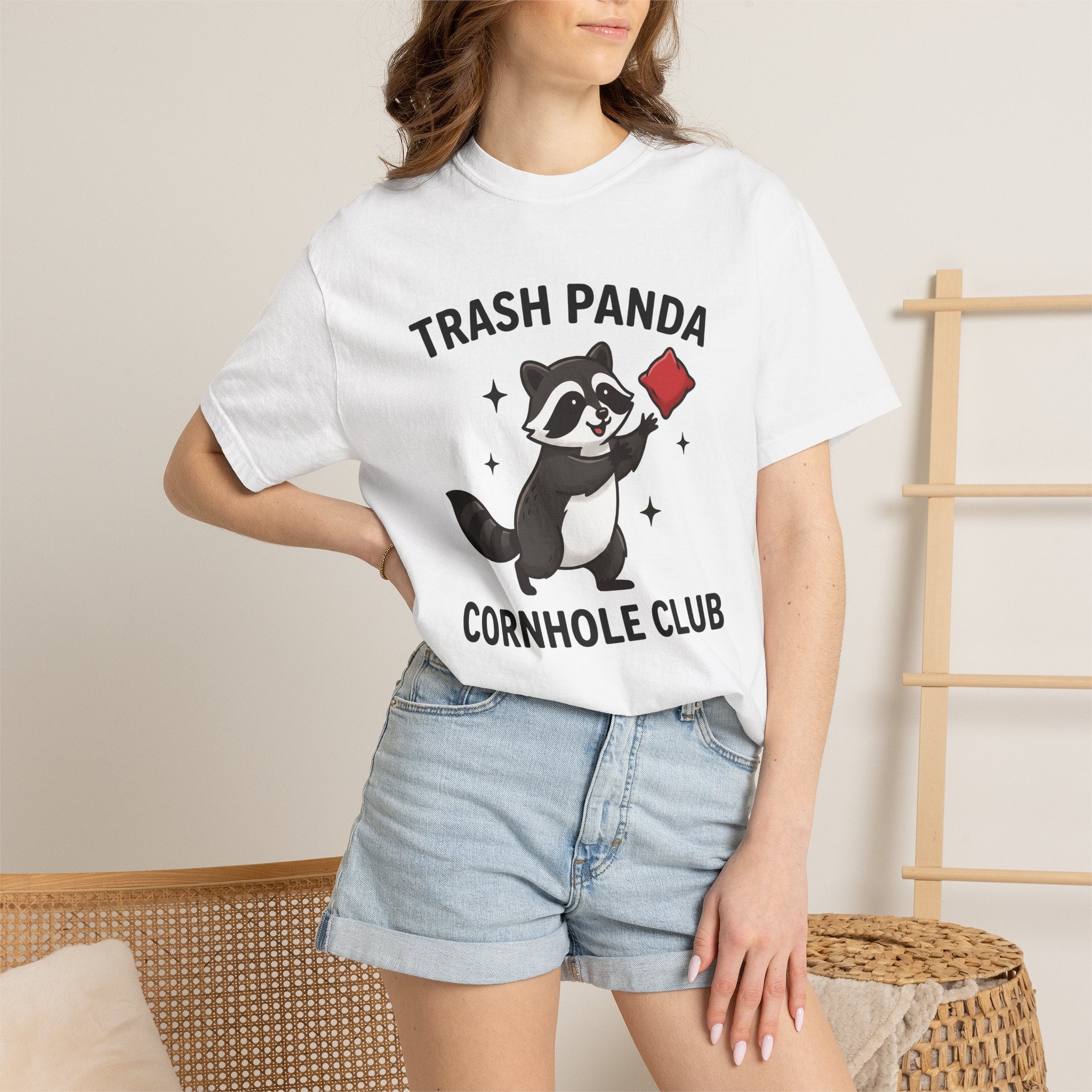 Raccoon Cornhole Shirt Cornhole Wildlife Gift Women Comic Tee Cornhole Boards T-Shirt Cornhole Fan Cartoon Tshirt Animal Graphic Fun Bean