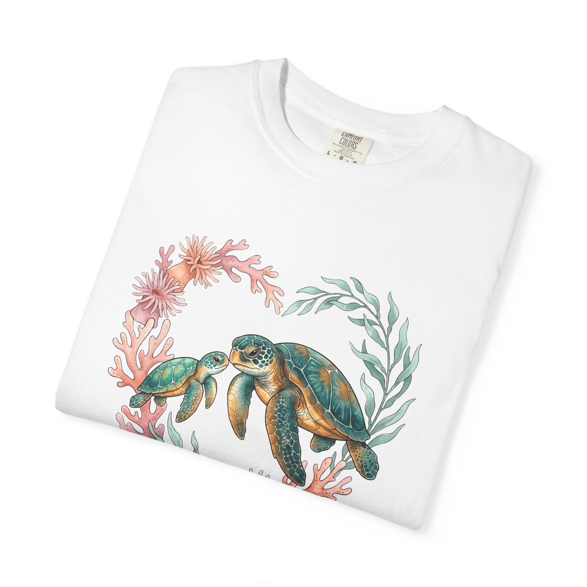 Sea Turtles Shirt Animals & Flowers Sea Life Gift Women Hand Painted Tee Turtle T-Shirt Wildlife Fan Painted Tshirt Ocean Graphic Line Art