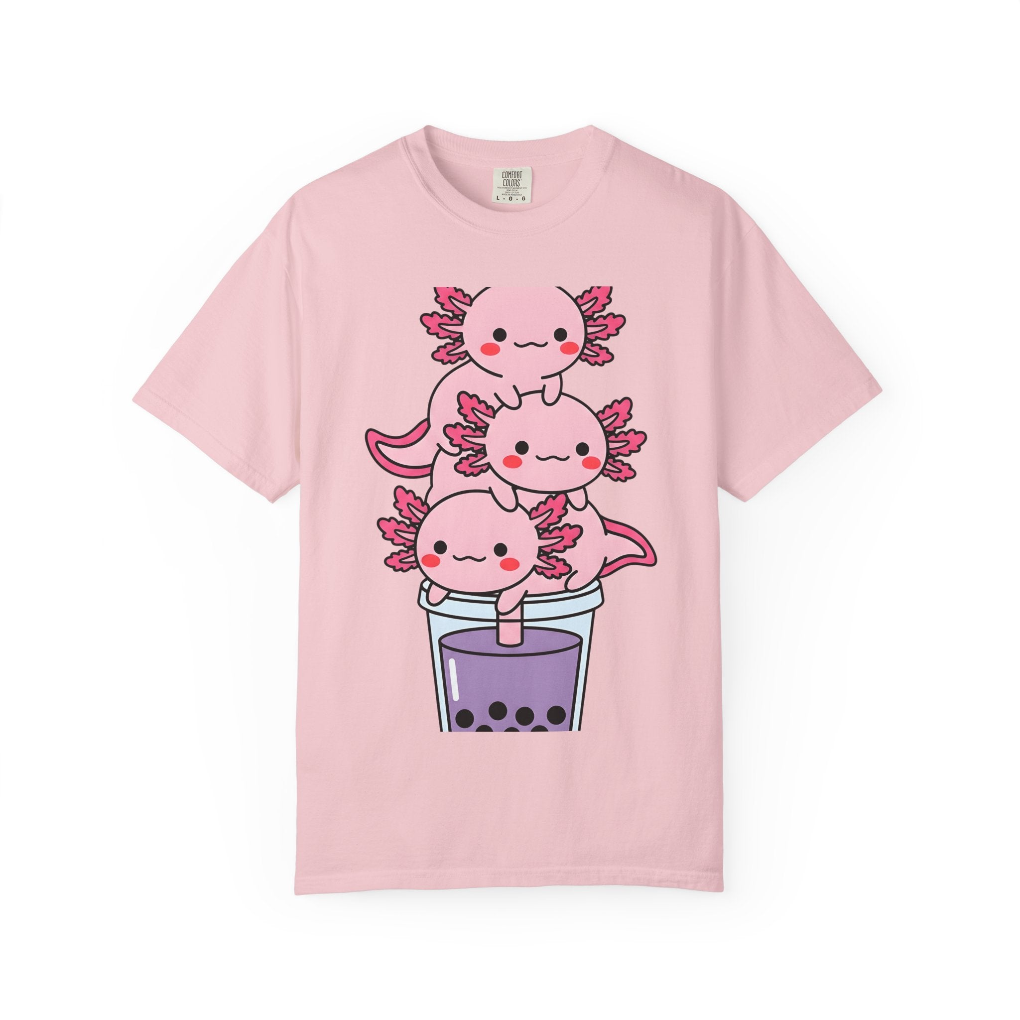 Axolotl Tea Shirt Drinks Pets Gift Women Cute Tee Mexican Salamander T-Shirt Beverage Fan Animal Graphic Illustration Comic Boba Drink