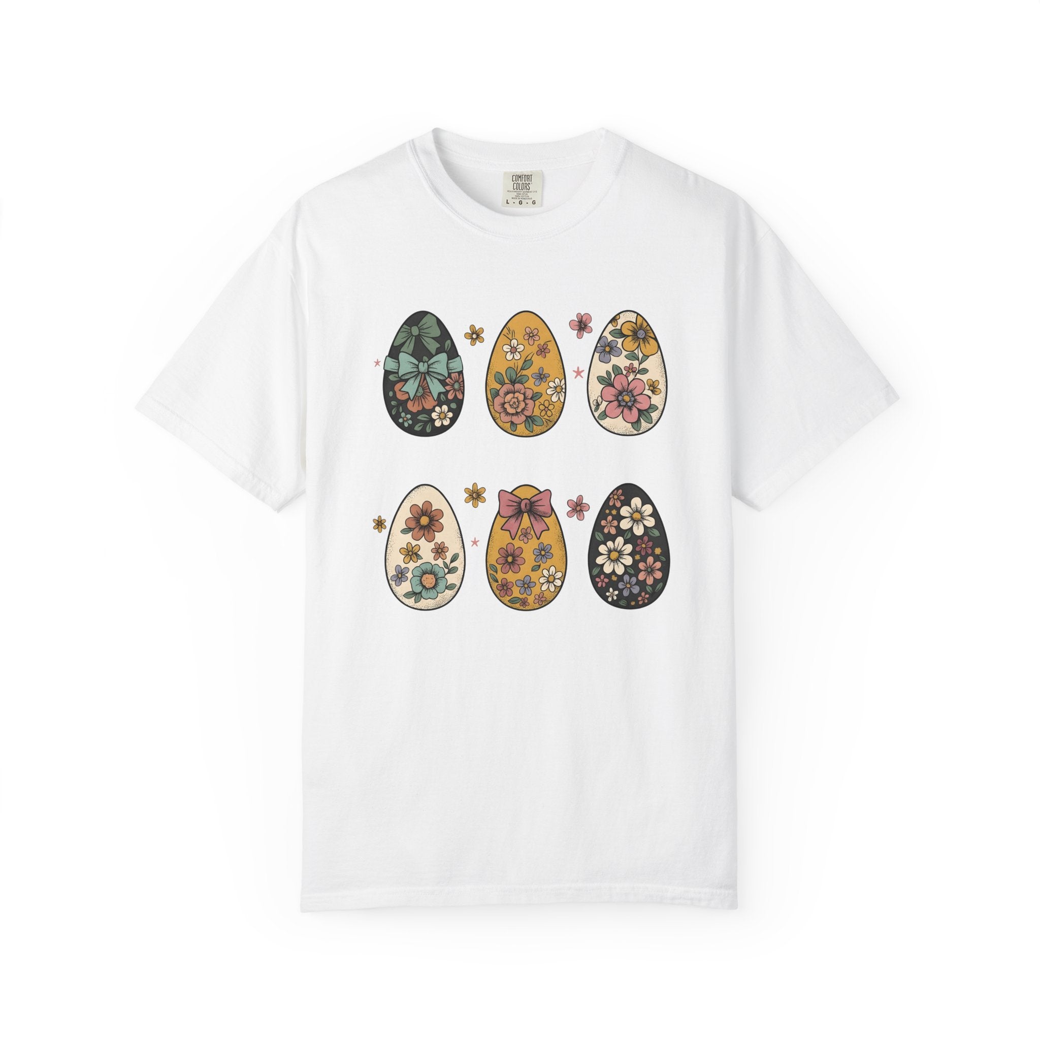 Flower Eggs Shirt Easter Garden Gift Women Hippie Tee Easter Egg T-Shirt Spring Fan Boho Tshirt Yard Graphic Retro Ribbon Tshirt