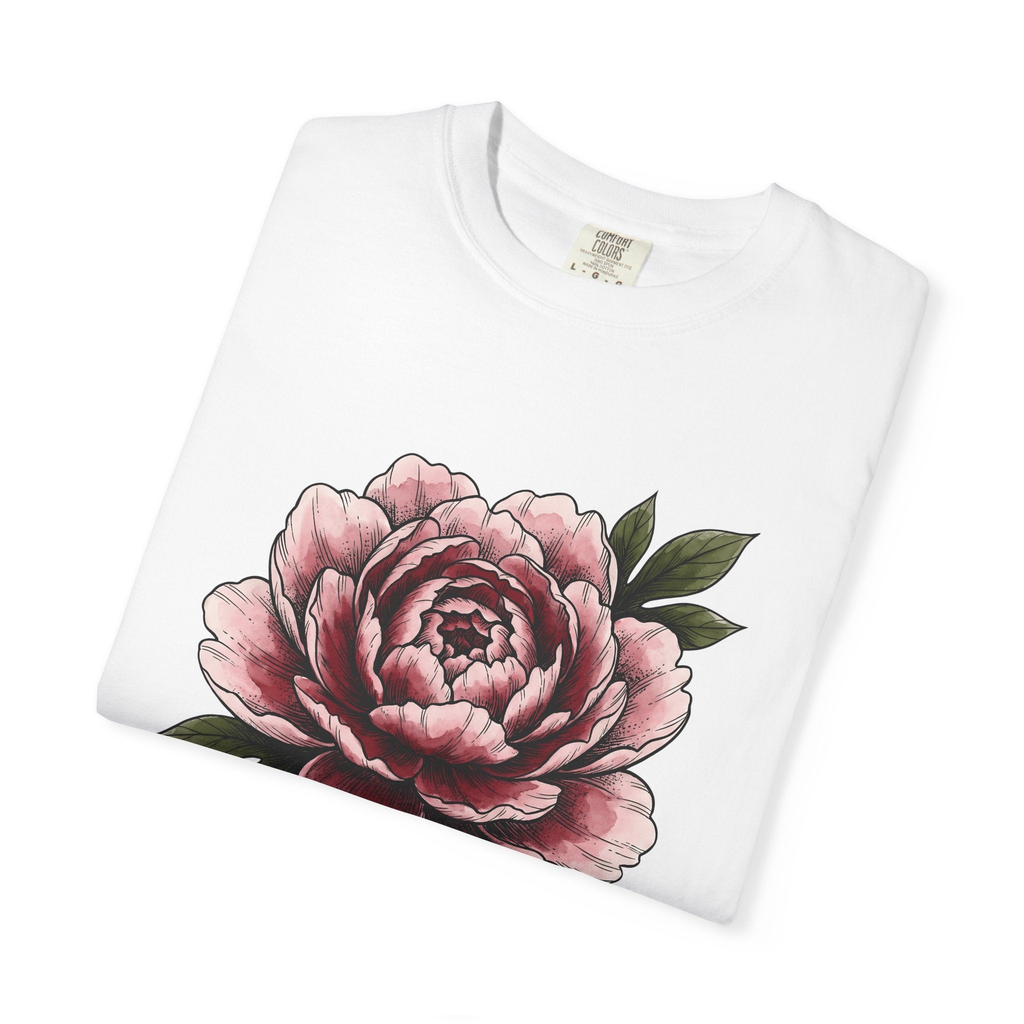Peony Flower Shirt Boho Chic Floral Gift Women Botanical Tee Paeonia T-Shirt Hippie Fan Botanical Tshirt Flower Graphic Vintage Green Leaves