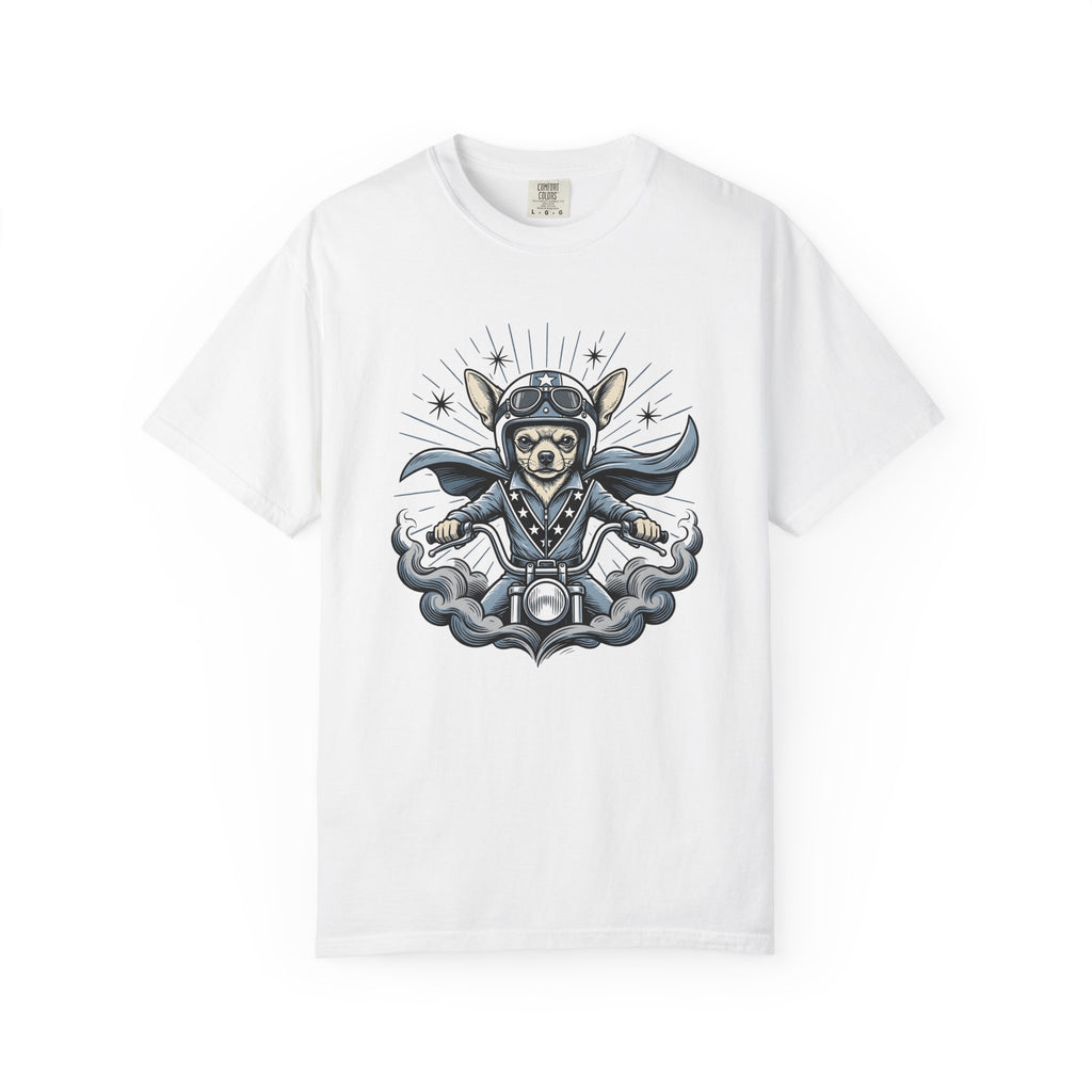 Chihuahua Biker Shirt Dog Motorbike Gift Women Traditional Tee Puppy T-Shirt Dog Fan Classic Tshirt Motorcycle Graphic Hand Drawn Chopper