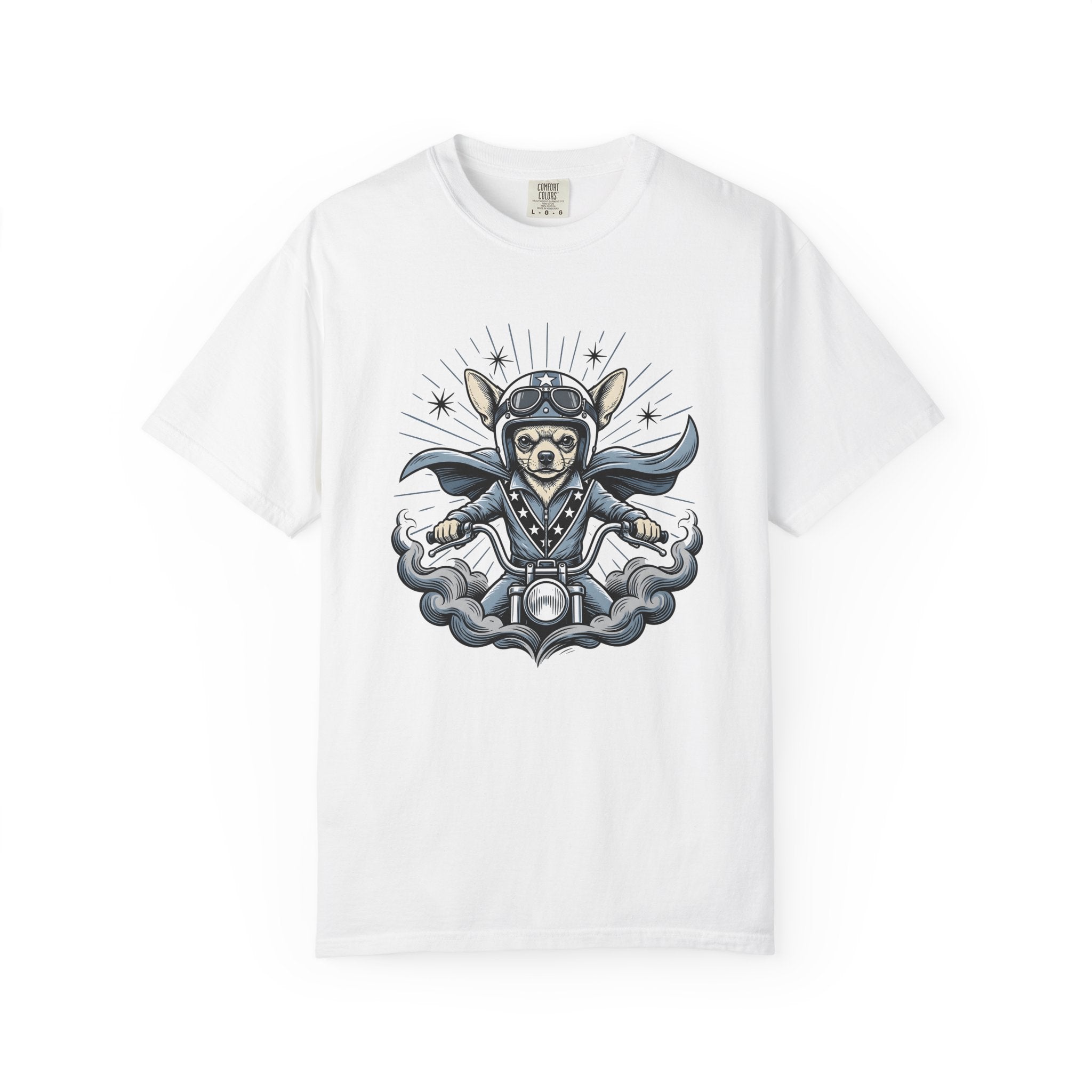Chihuahua Biker Shirt Dog Motorbike Gift Women Traditional Tee Puppy T-Shirt Dog Fan Classic Tshirt Motorcycle Graphic Hand Drawn Chopper