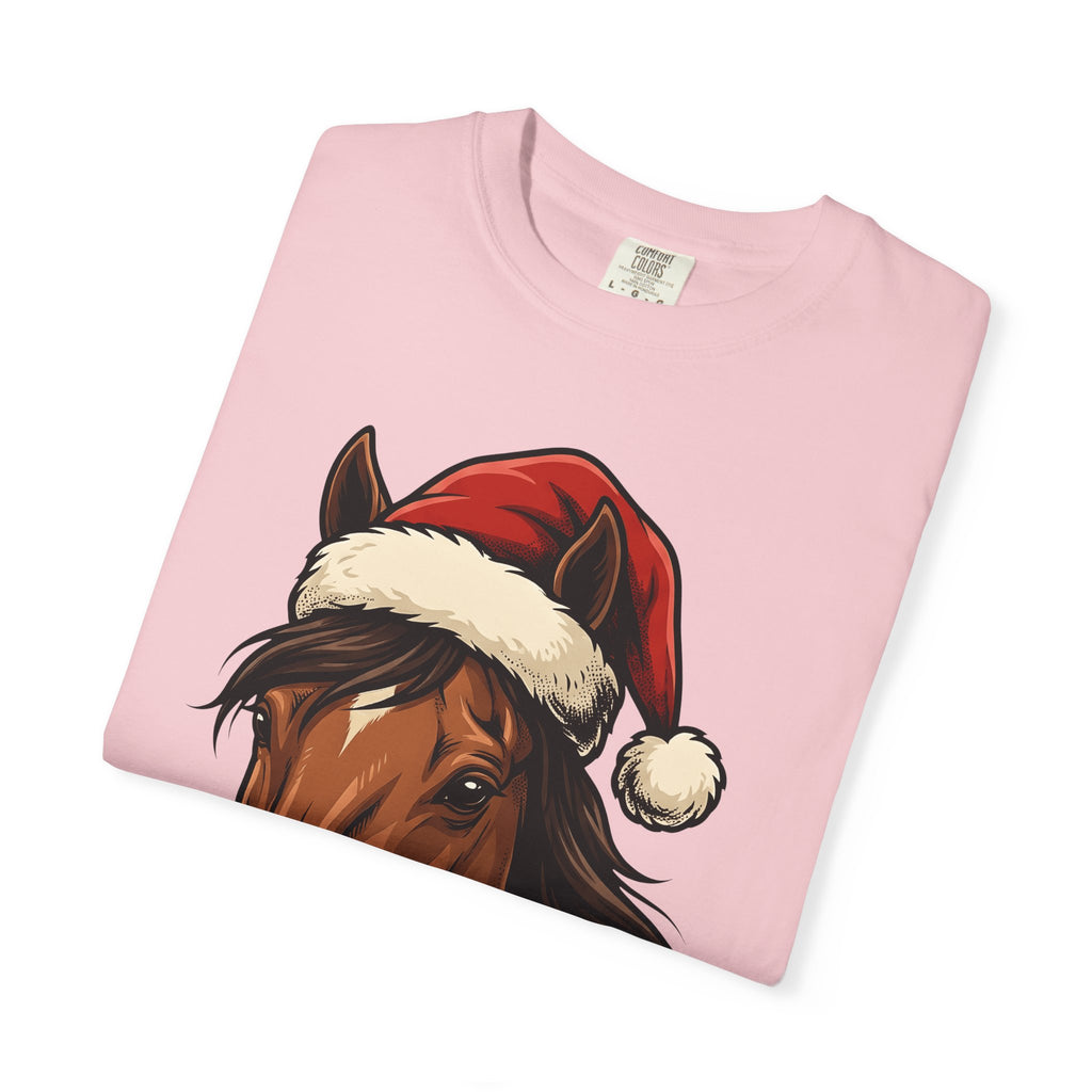 Horse Santa Hat Shirt Christmas Animal Gift Women Line Art Tee Equine T-Shirt Xmas Fan Horse Drawing Graphic Sketch Santa Hat Tshirt