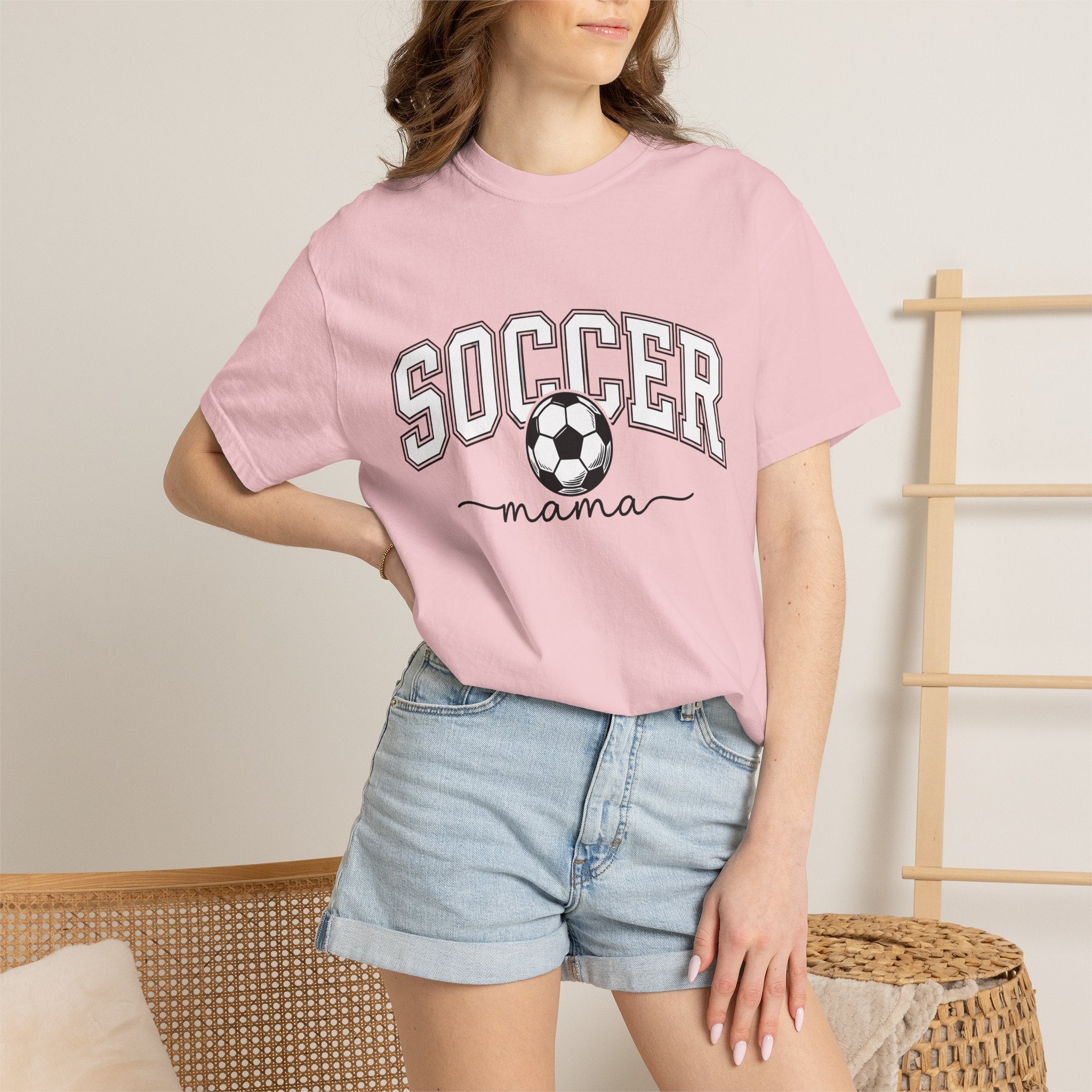 Soccer Ball Shirt Moms Sports Gift Women Varsity Tee Football T-Shirt Mom Fan Athletic Tshirt Sports Graphic Minimal Script Font Tshirt