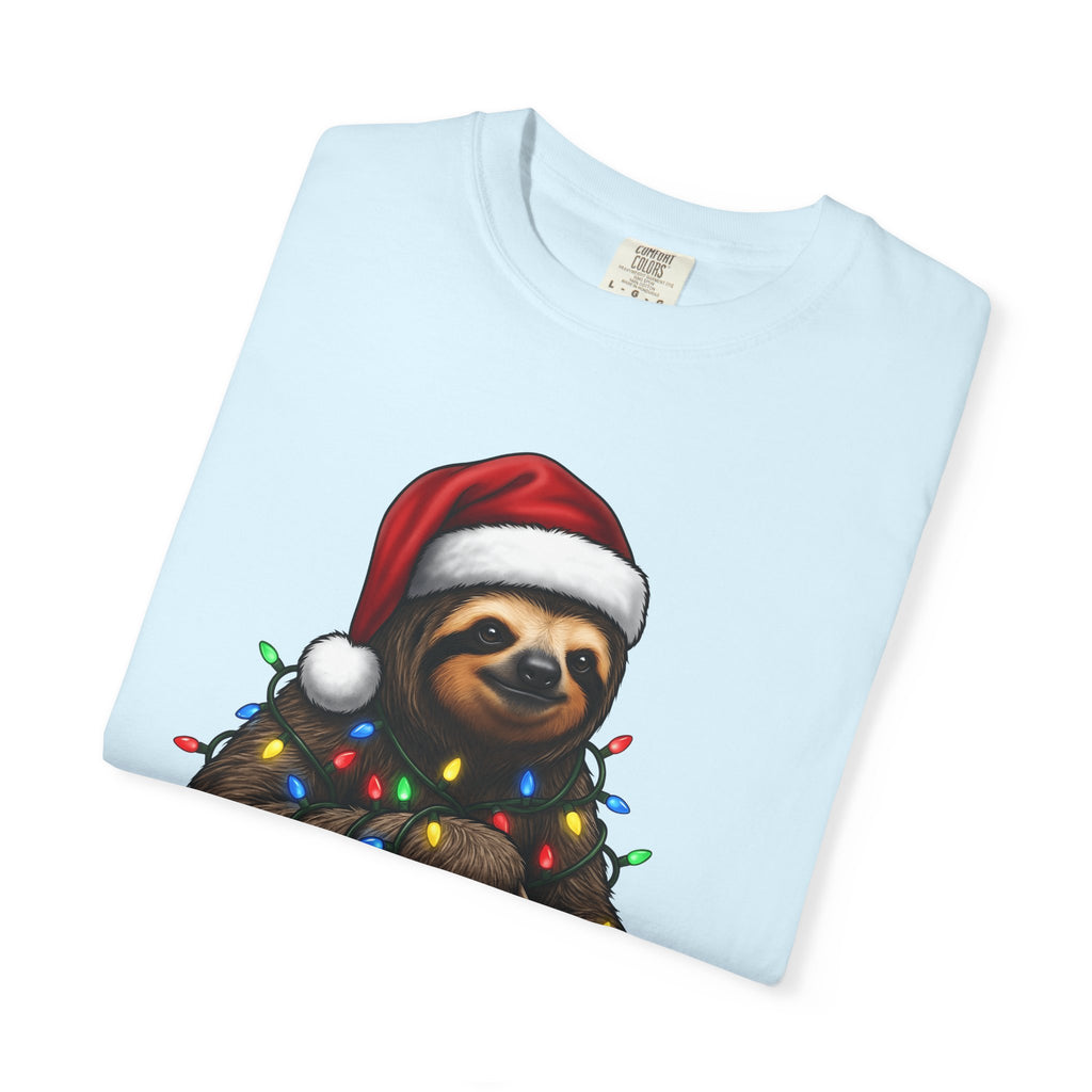 Sloth Holiday Hat Shirt Christmas Creatures Gift Women Animation Tee Sloth Hat T-Shirt Xmas Fan Cartoon Tshirt Animal Graphic Doodle Led