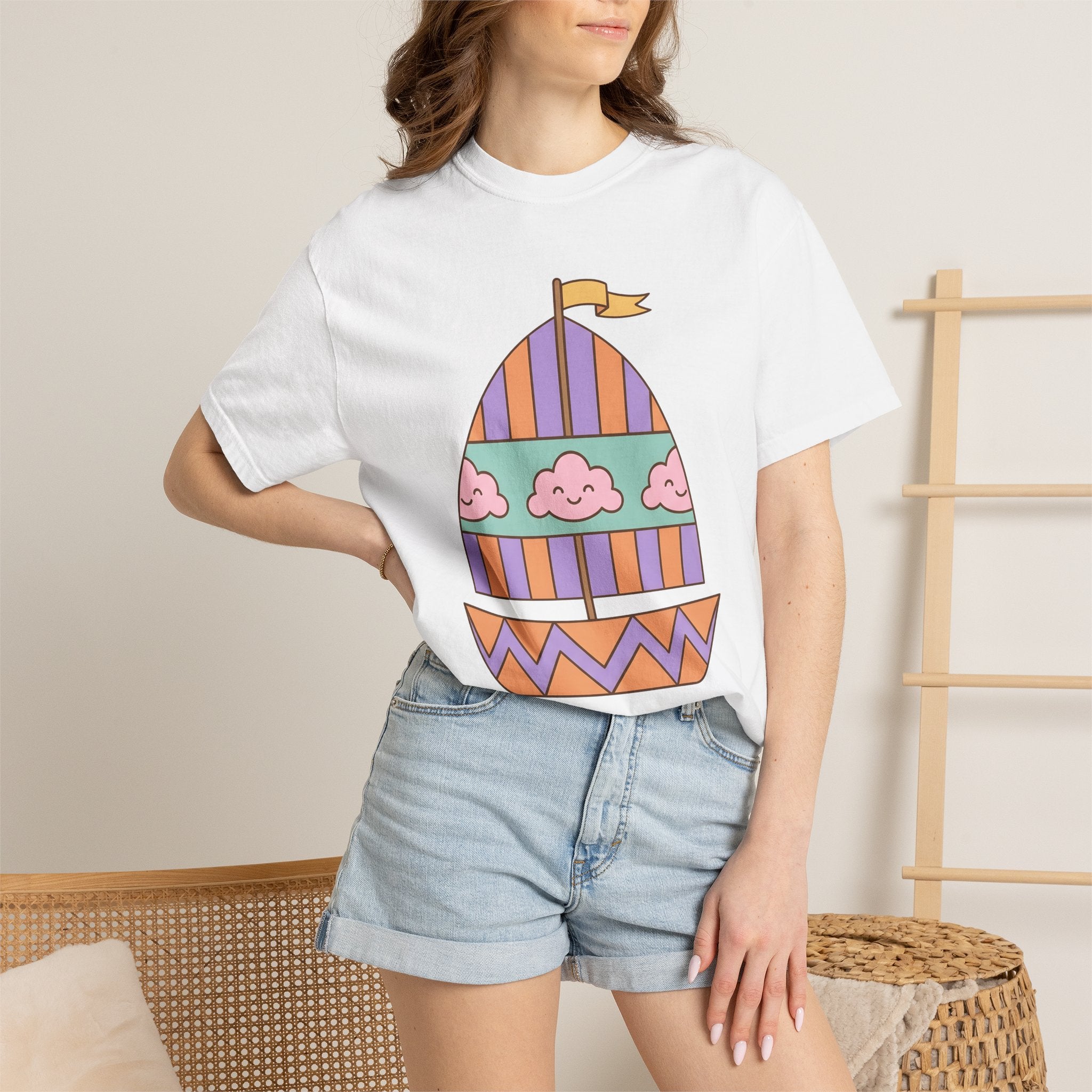 Sailboat Drawing Shirt Cute Ocean Gift Women Cartoon Tee Boat T-Shirt Kawaii Fan Sailing Graphic Tshirt Hand Drawn Cheerful Clouds Tshirt