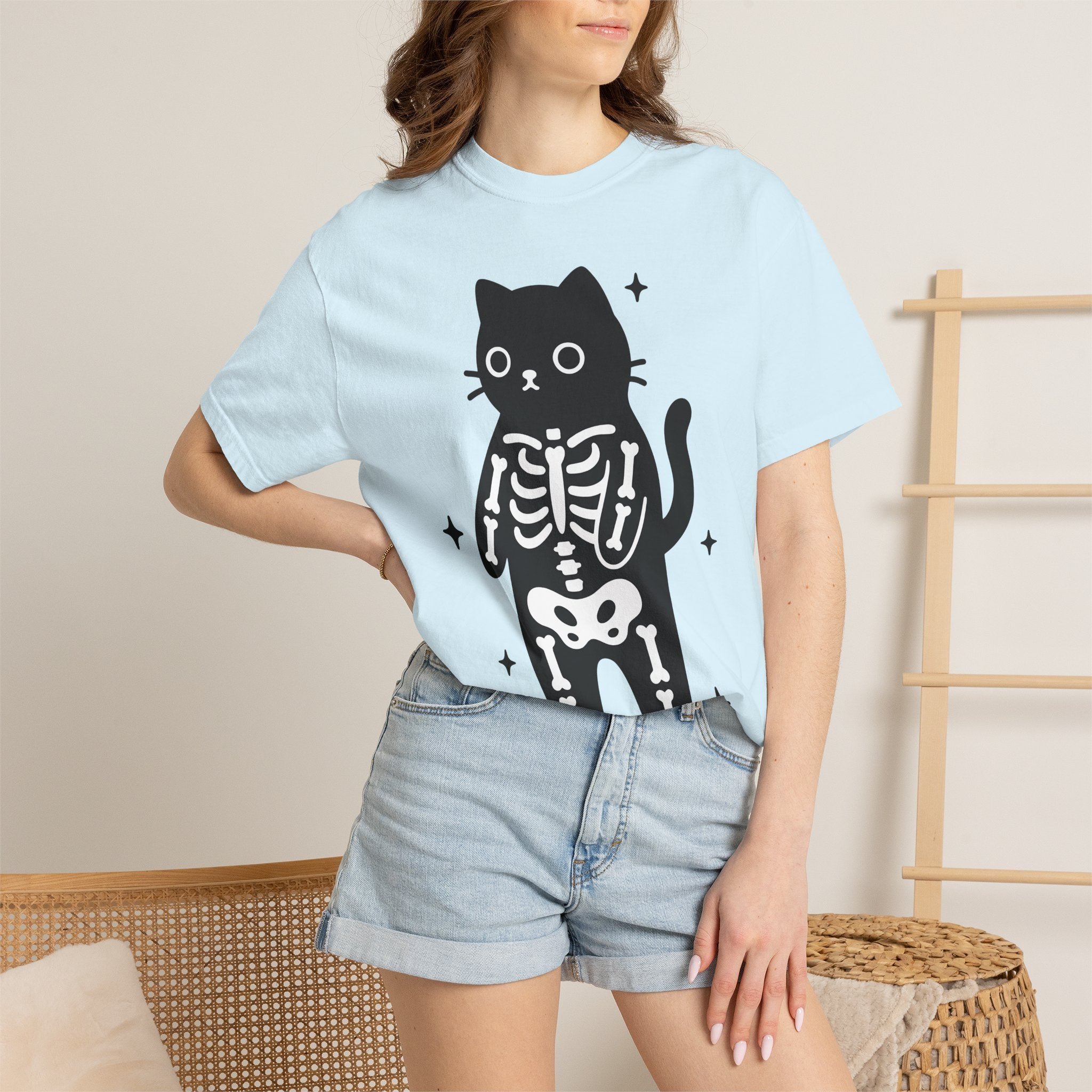 Kitty Bones Shirt Cat Fall Gift Women Playful Tee Cat Bones T-Shirt Cat Fan Feline Tshirt Autumn Graphic Basic Glimmers Tshirt