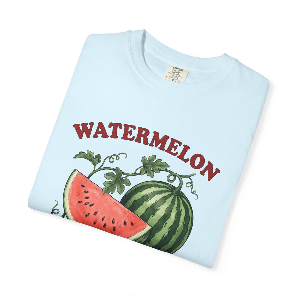 Watermelon Slice Shirt Fruit Vacation Gift Women Cartoon Tee Melon T-Shirt Produce Fan Citrus Tshirt Holiday Graphic Line Art Green Leaves