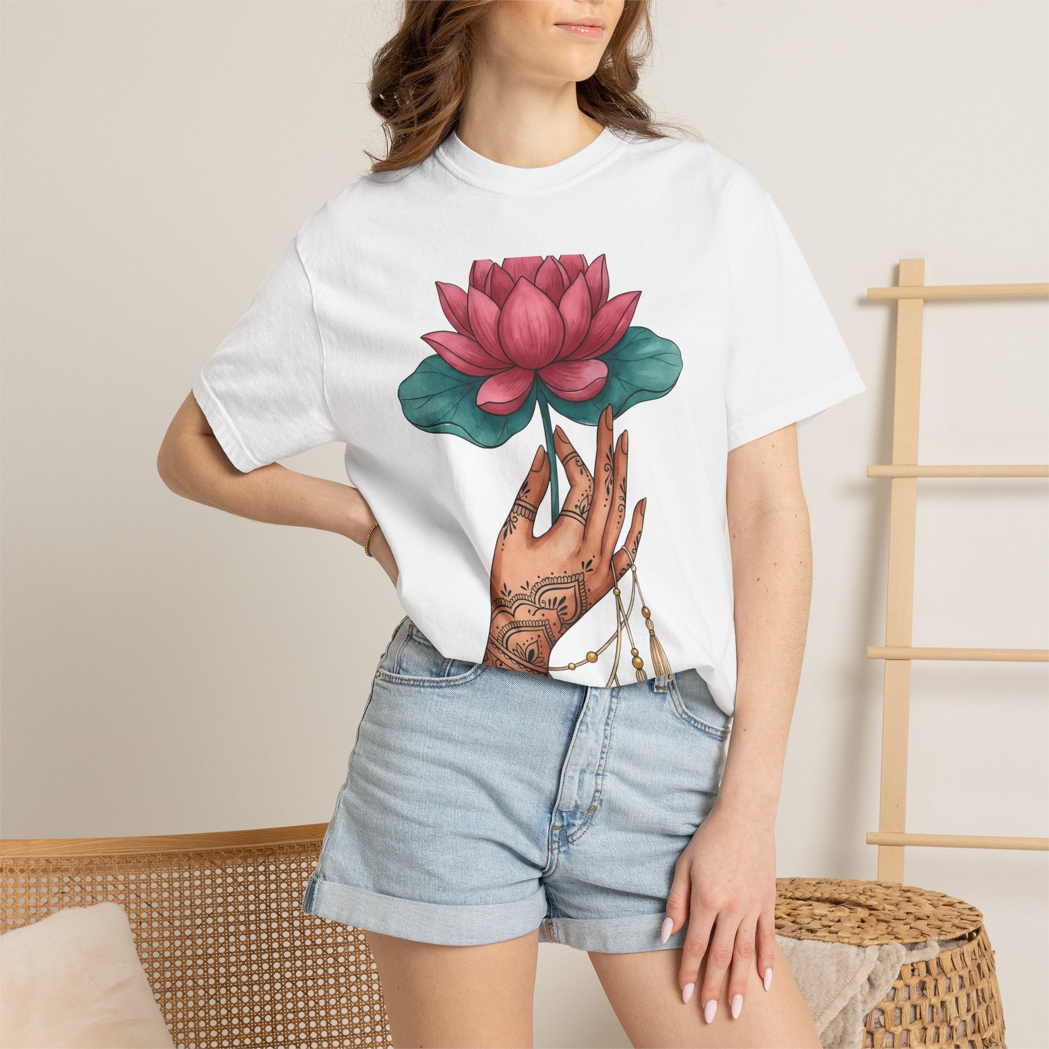 Lotus Fingers Shirt Boho Chic Spirituality Gift Women Tribal Tee Lotus T-Shirt Bohemian Enthusiast Ethnic Tshirt Spiritual Graphic Sketch