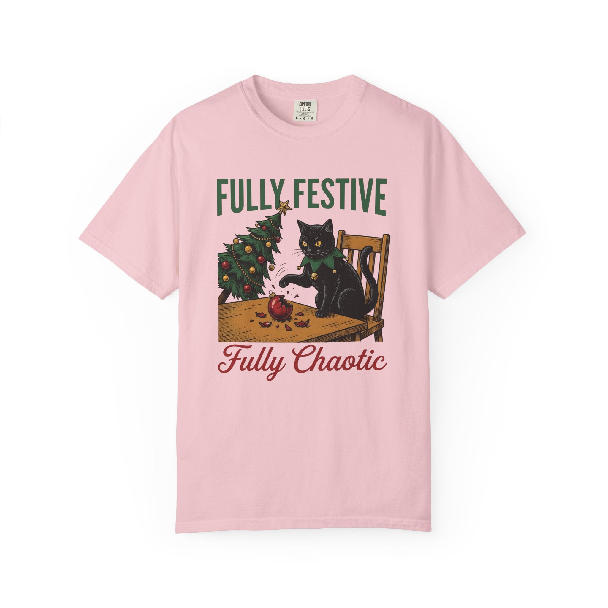 Black Cat Shirt Christmas Animal Gift Women Hand Drawn Tee Kitty T-Shirt Xmas Fan Feline Graphic Illustration Tshirt Line Art Christmas Tree
