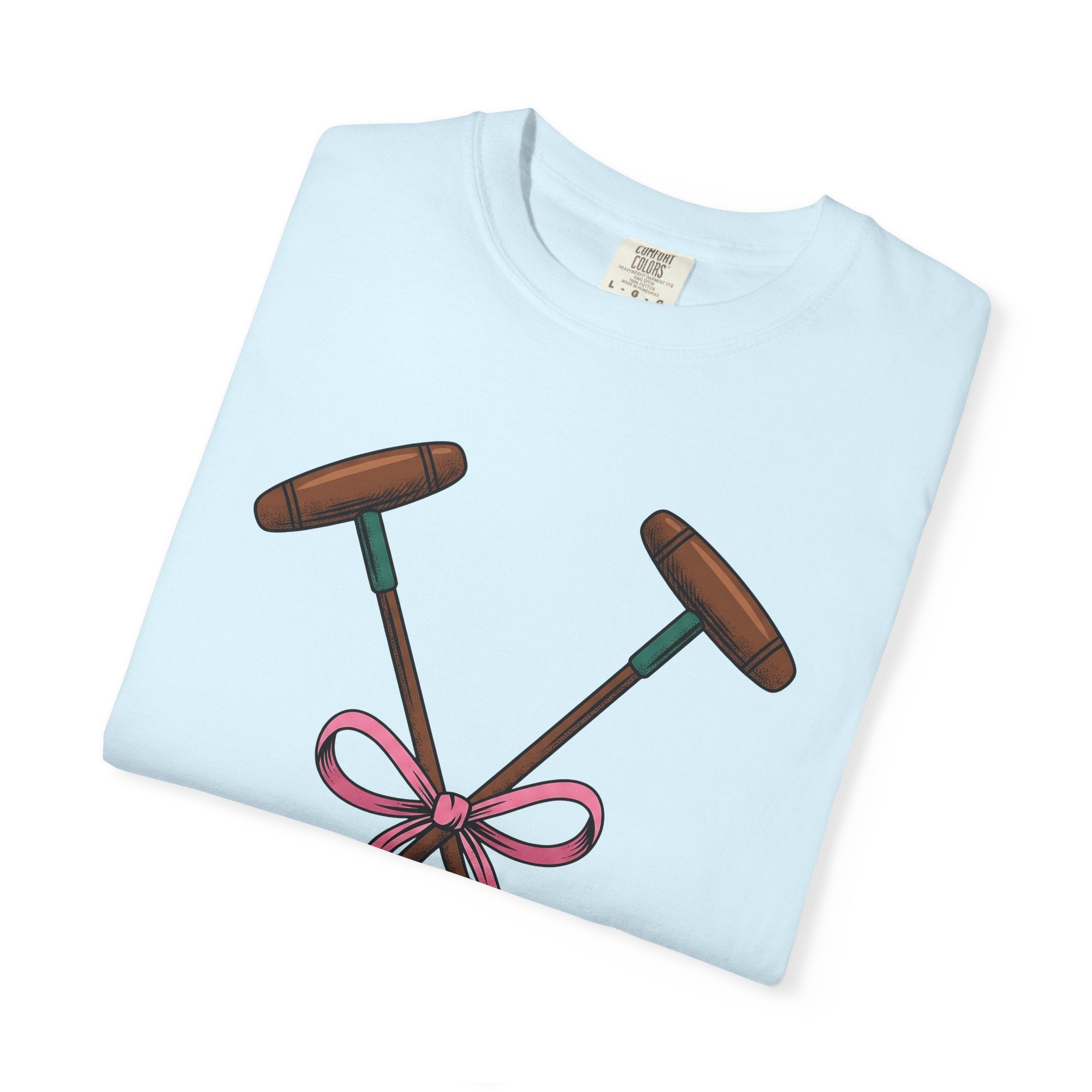 Polo Sticks Shirt Sports Horseback Gift Women Sketch Tee Mallet T-Shirt Athlete Fan Polo Illustration Retro Blush Ribbon Tshirt