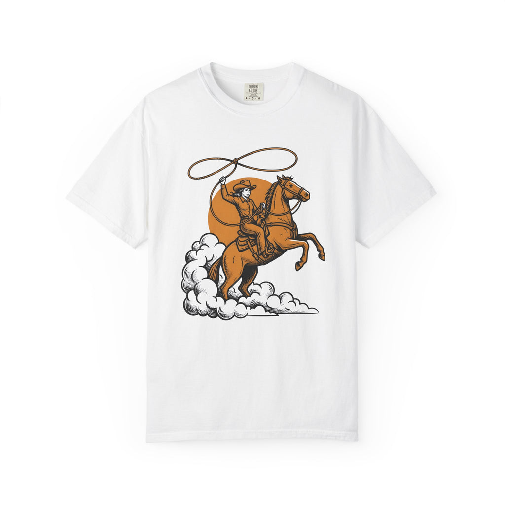 Cowgirl Horse Shirt Cowgirl Ranch Gift Women Sketch Tee Horseback T-Shirt Cowgirl Fan Drawing Graphic Cartoon Cowpoke Rope Tshirt