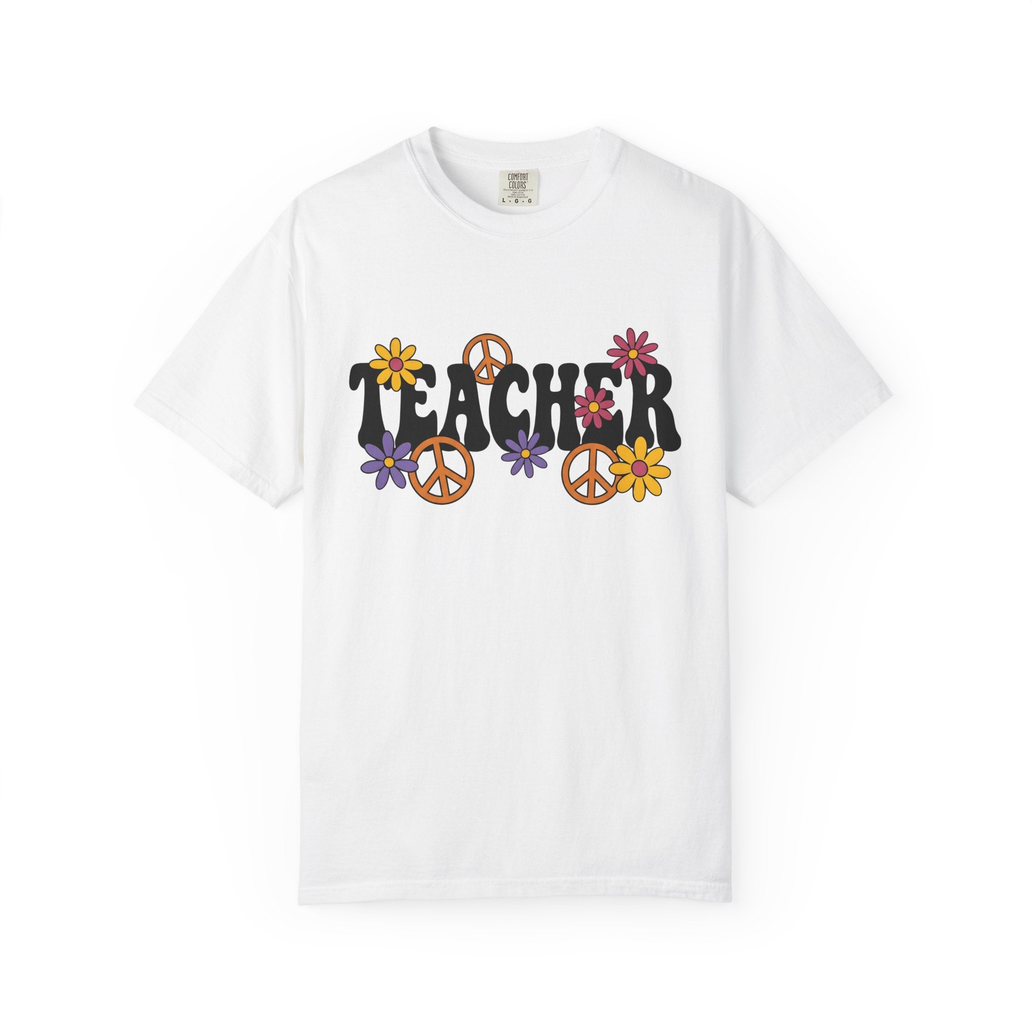 Peace Sign Flowers Shirt Teacher Hippie Gift Women Groovy Tee Flower Arrangement T-Shirt Educator Enthusiast Psychedelic Tshirt Bohemian