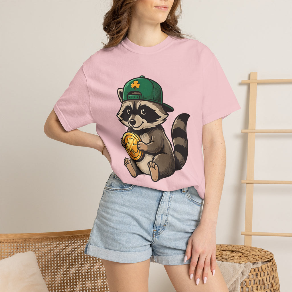 Raccoon Coin Shirt St Patrick's Day Animal Gift Women Cartoon Tee Coin Purse T-Shirt St Patricks Fan Cartoonish Tshirt Wildlife Graphic