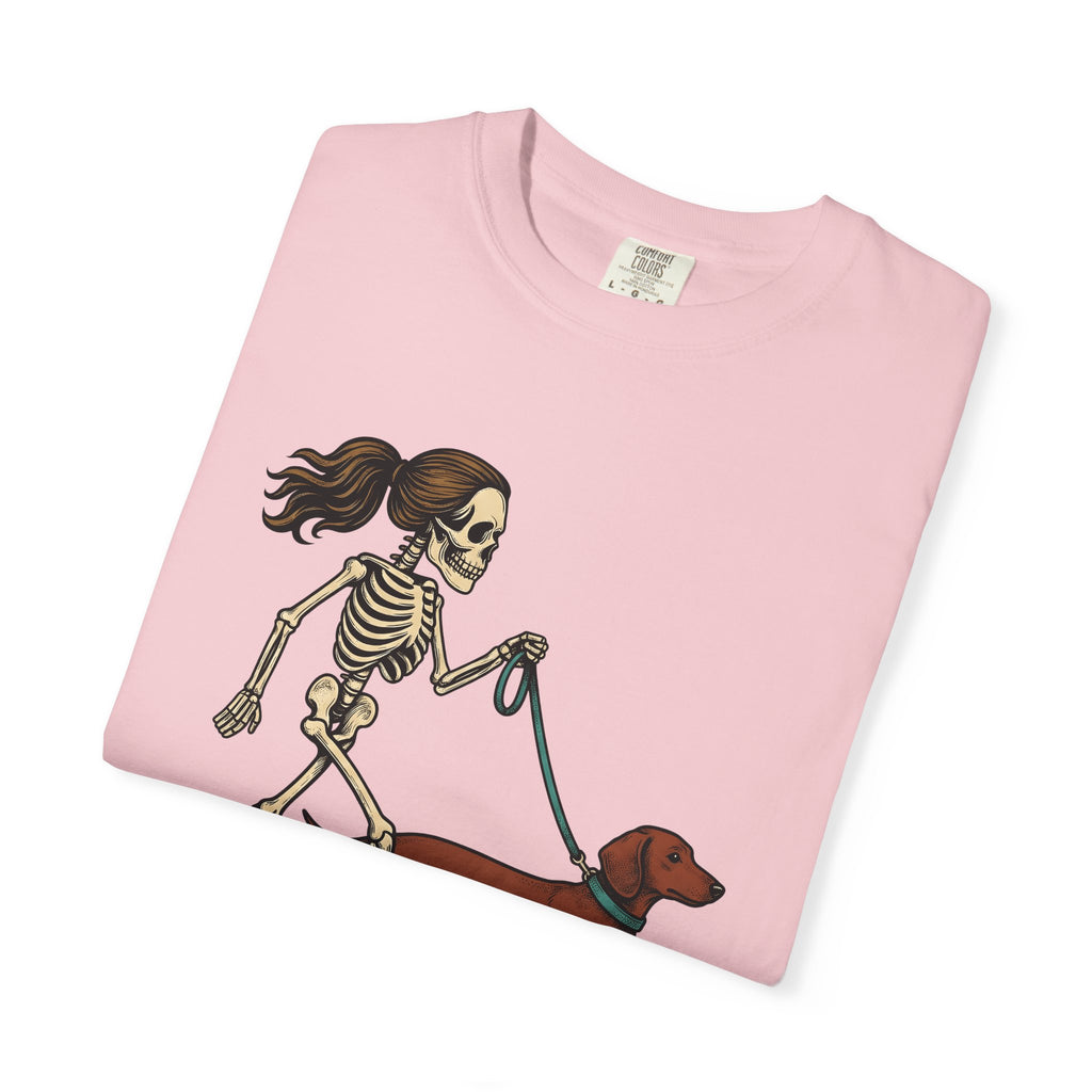 Skeleton Dog Stroll Shirt Halloween Pet Gift Women Comic Tee Dog Walk T-Shirt Halloween Fan Cartoon Tshirt Pet Graphic Retro Dachshund