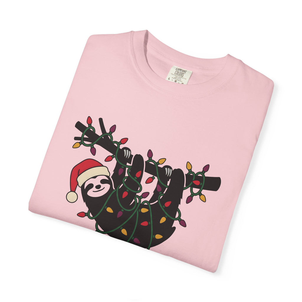 Sloth Xmas Shirt Animals Christmas Gift Women Cute Tee Sloth T-Shirt Wildlife Fan Adorable Tshirt Holiday Graphic Simple Christmas Lights