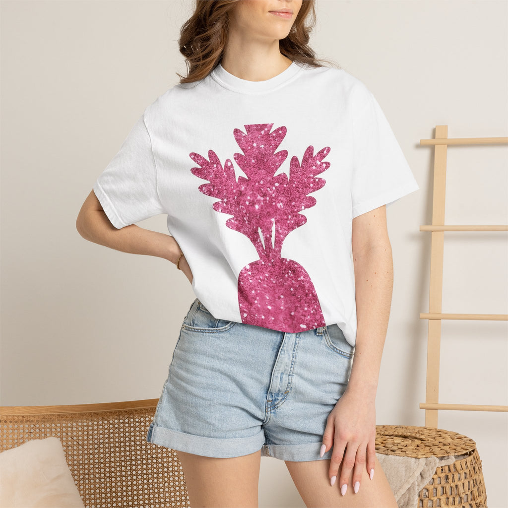 Shiny Carrot Shirt Easter Flowers Gift Women Glitter Tee Carrot T-Shirt Bunny Fan Orange Tshirt Floral Graphic Simple Rose Design Tshirt