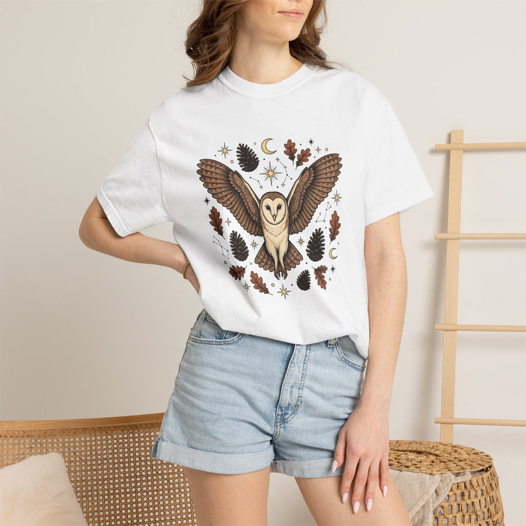 Barn Owl Shirt Animals Outdoors Gift Women Tribal Tee Owl T-Shirt Wildlife Enthusiast Primitive Tshirt Nature Graphic Antique Pinecone