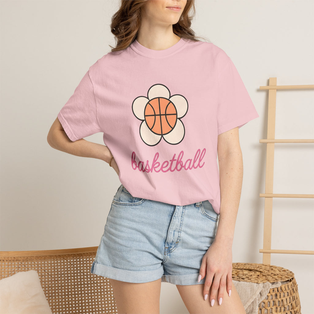 Basketball Petal Shirt Basketball Garden Gift Women Flat Tee Flower T-Shirt Basketball Fan Minimalist Tshirt Gardening Graphic Old School