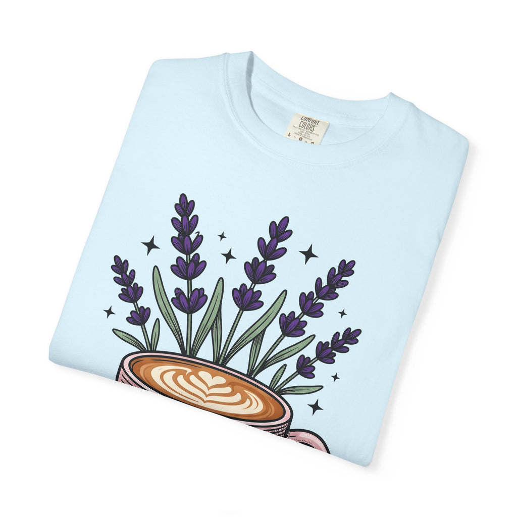 Espresso Cup Shirt Coffee Petals Gift Women Cartoon Tee Coffee Mug T-Shirt Coffee Fan Cartoony Tshirt Floral Graphic Hand Drawn Lavender