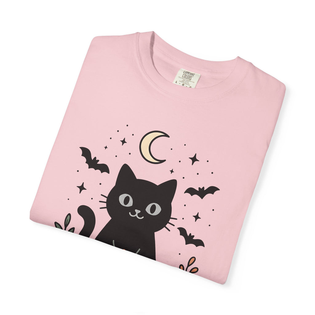 Black Cat Shirt Halloween Sorcery Gift Women Line Art Tee Cat T-Shirt Horror Fan Dark Magic Tshirt Witchcraft Graphic Sketch Night Moon