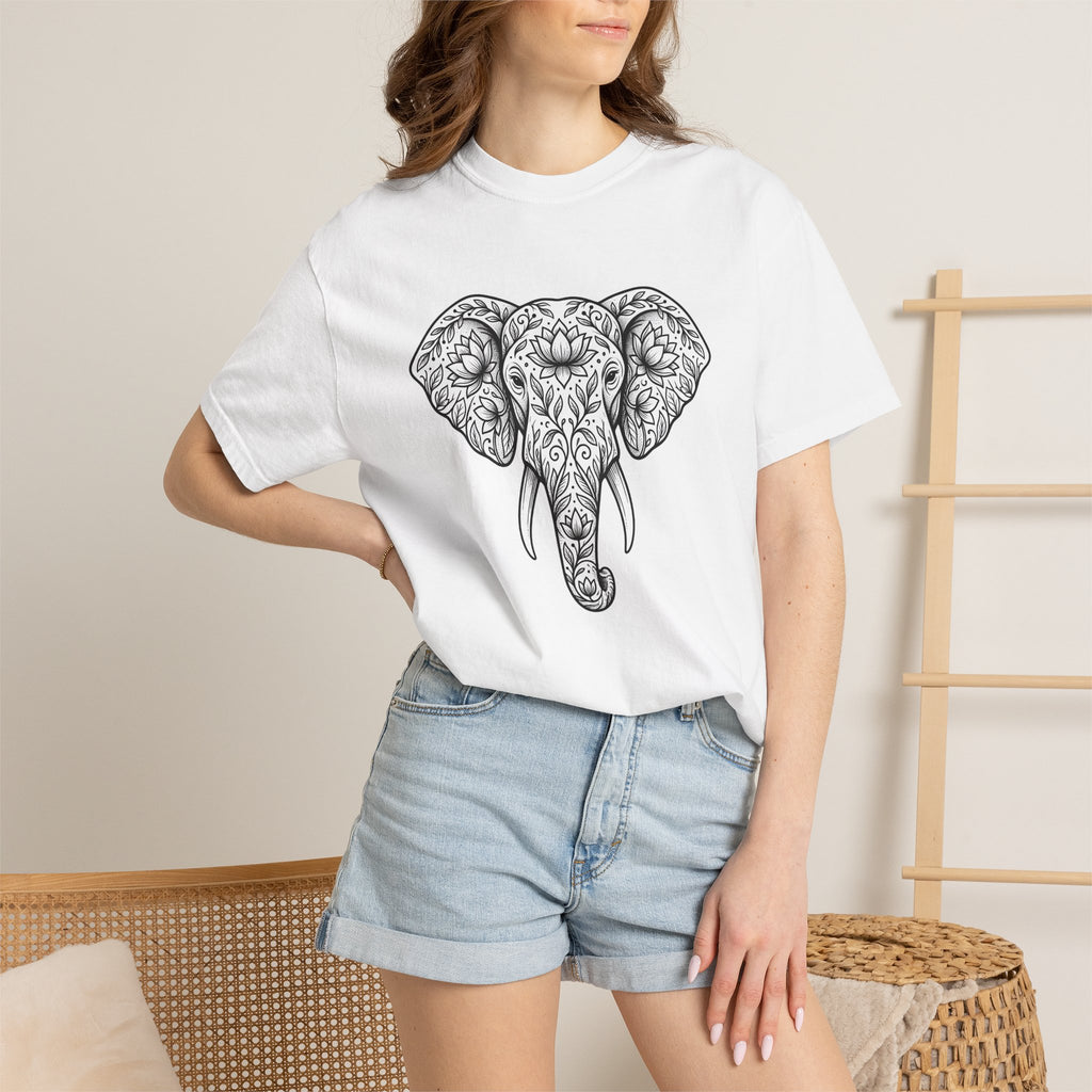Elephant Blossom Shirt Boho Fauna Gift Women Tribal Tee Pachyderm T-Shirt Bohemian Fan Ethnic Tshirt Wildlife Graphic Henna Sacred Flower