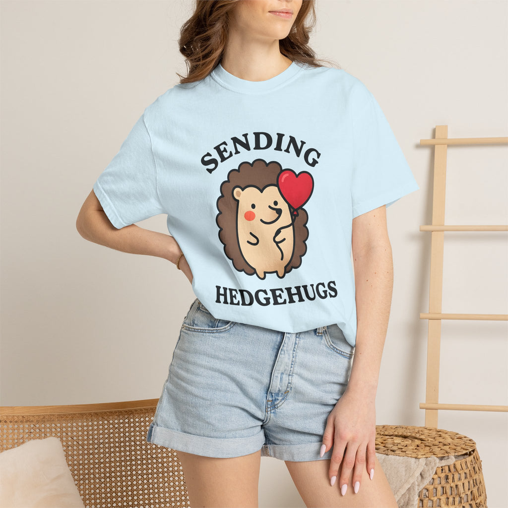 Hedgehog Drawing Shirt Animals Affection Gift Women Sweet Tee Porcupine T-Shirt Wildlife Fan Cute Tshirt Love Graphic Animated Heart Balloon