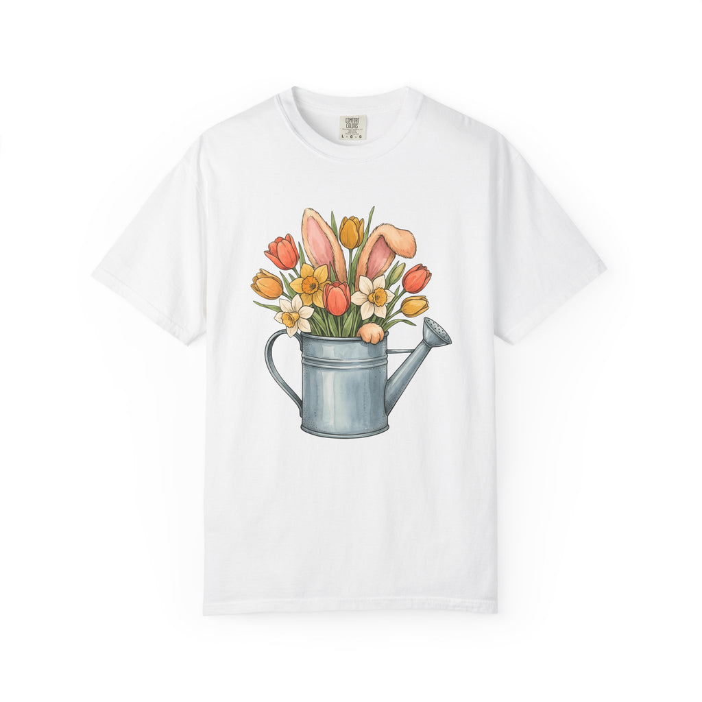 Hare Ears Flowers Shirt Easter Garden Gift Women Brushwork Tee Rabbit Ears T-Shirt Easter Fan Painted Tshirt Gardening Graphic Outline