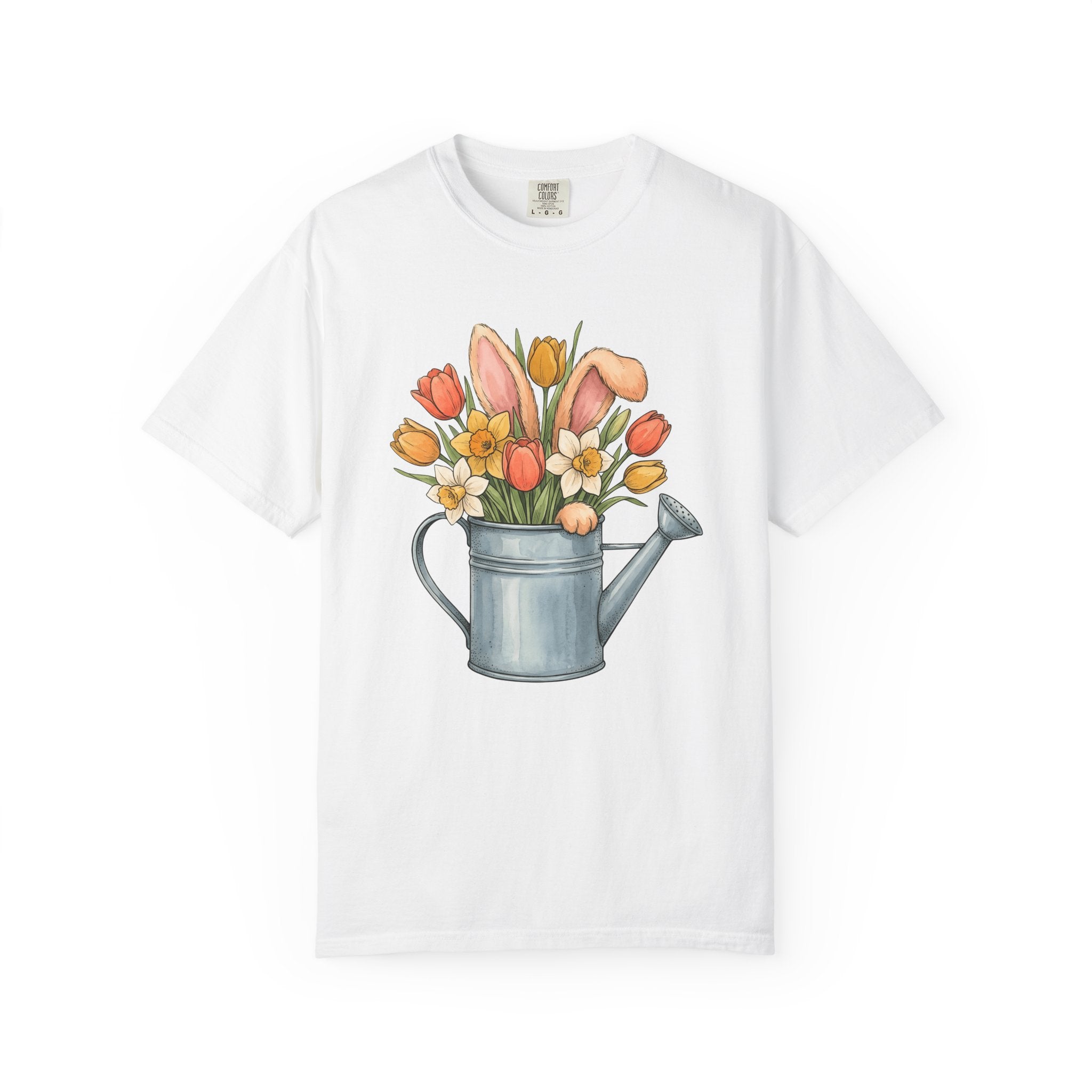 Hare Ears Flowers Shirt Easter Garden Gift Women Brushwork Tee Rabbit Ears T-Shirt Easter Fan Painted Tshirt Gardening Graphic Outline