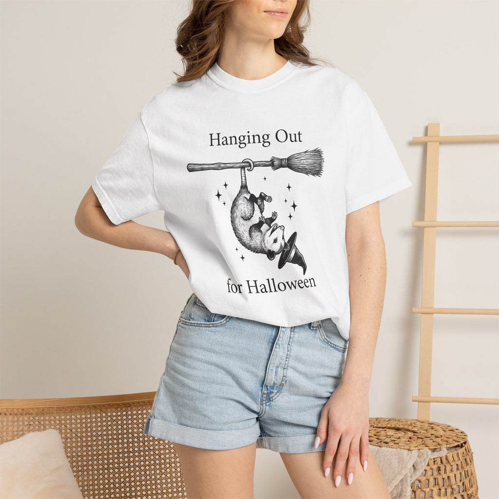 Possum Flying Broom Shirt Halloween Creatures Gift Women Line Art Tee Opossum T-Shirt Spooky Fan Minimalist Tshirt Monster Graphic Rustic
