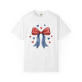 Usa Bow Shirt 4th Of July Event Gift Women Ink Tee Ribbon T-Shirt Patriotic Fan Tattoo Tshirt Party Graphic Outline Hearts Tshirt
