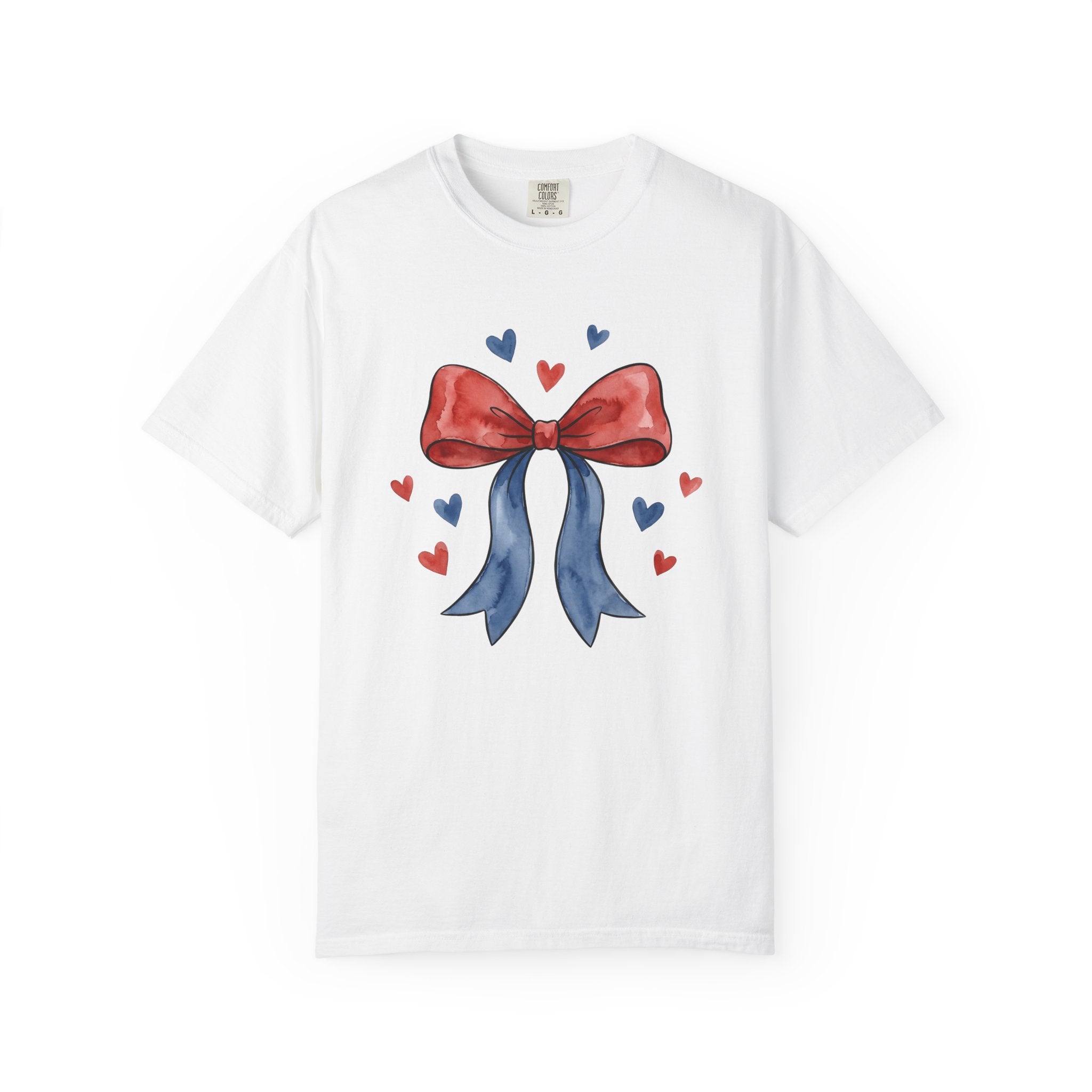 Usa Bow Shirt 4th Of July Event Gift Women Ink Tee Ribbon T-Shirt Patriotic Fan Tattoo Tshirt Party Graphic Outline Hearts Tshirt