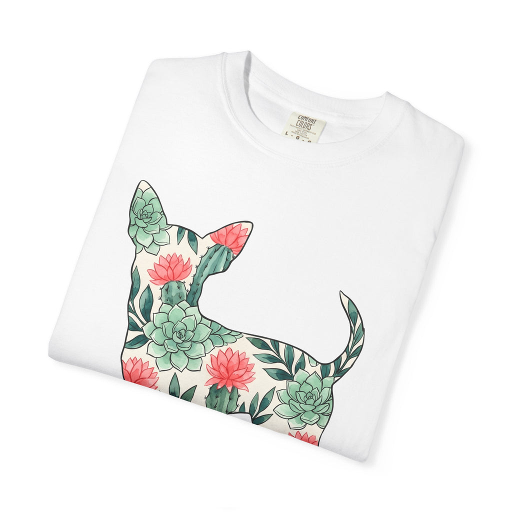 Chihuahua Succulent Shirt Dog Greenery Gift Women Painted Tee Puppy T-Shirt Dog Fan Handpainted Tshirt Foliage Graphic Leaf Art Cactus