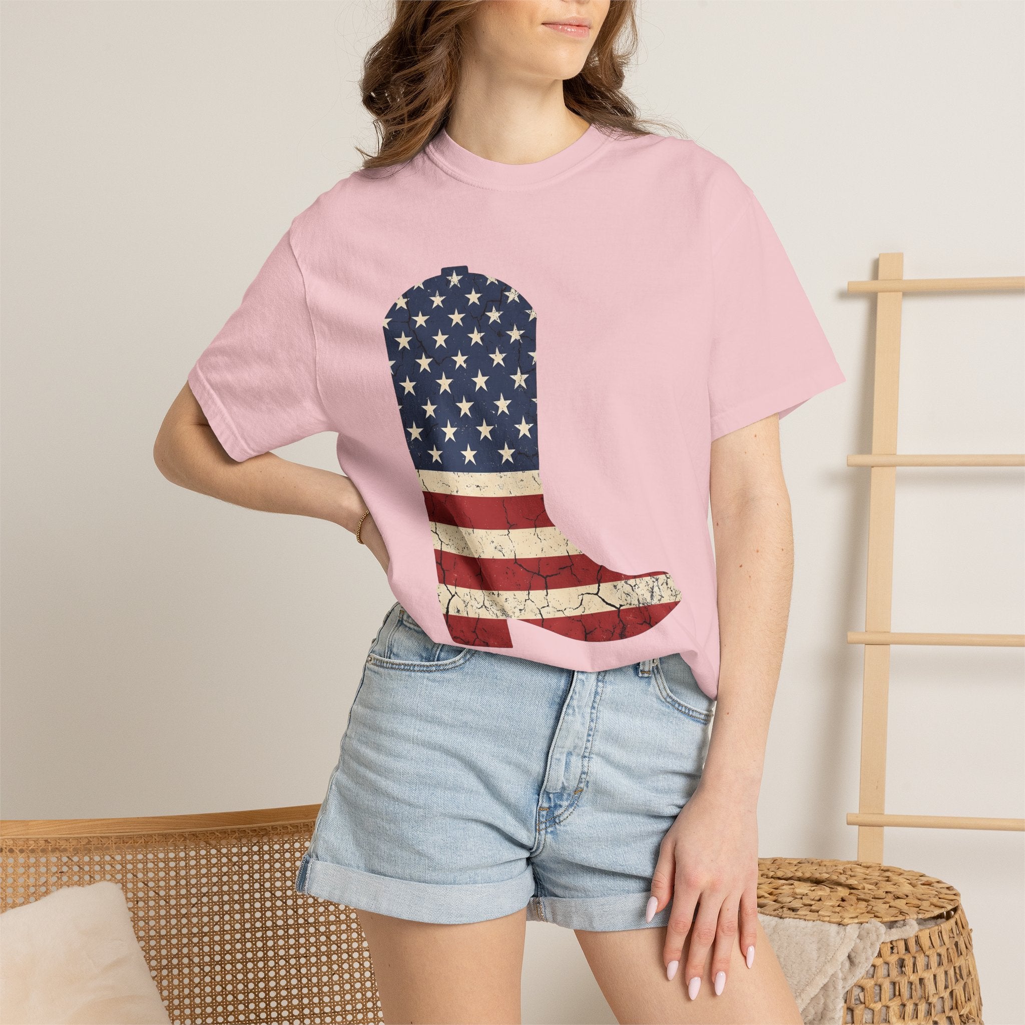Leather Boot Shirt America Frontier Gift Women Faded Tee Boot T-Shirt Patriot Fan Distressed Tshirt Western Graphic Classic Star Icon Tshirt