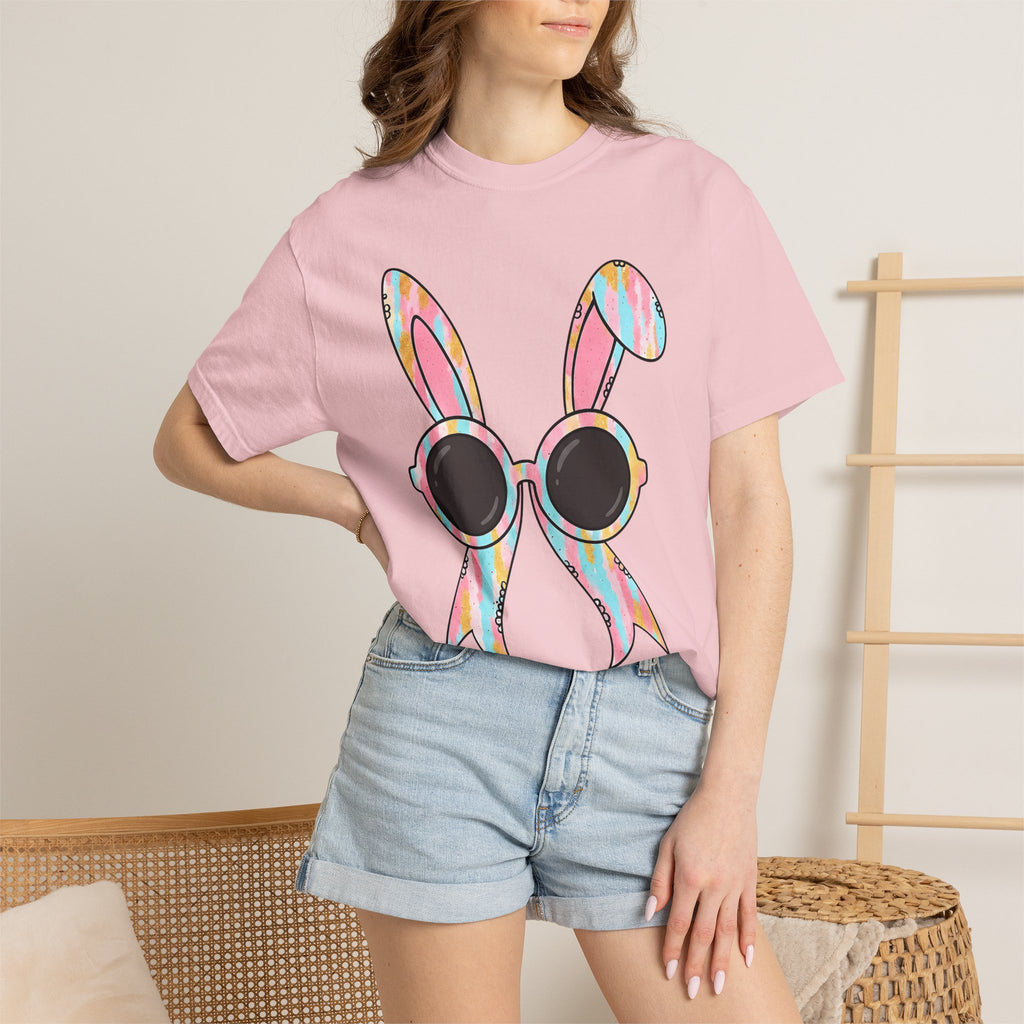 Bunny Glasses Shirt Easter Animal Gift Women Pastel Tee Rabbit T-Shirt Easter Fan Soft Tshirt Creature Graphic Retro Sunglasses Tshirt