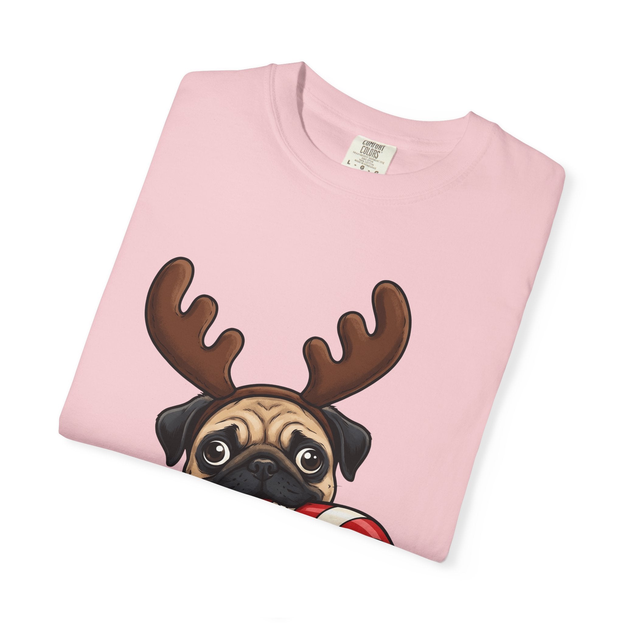 Pug Shirt Christmas Puppy Gift Women Caricature Tee Pug T-Shirt Xmas Fan Cartoon Tshirt Puppy Graphic Doodle Striped Candy Tshirt
