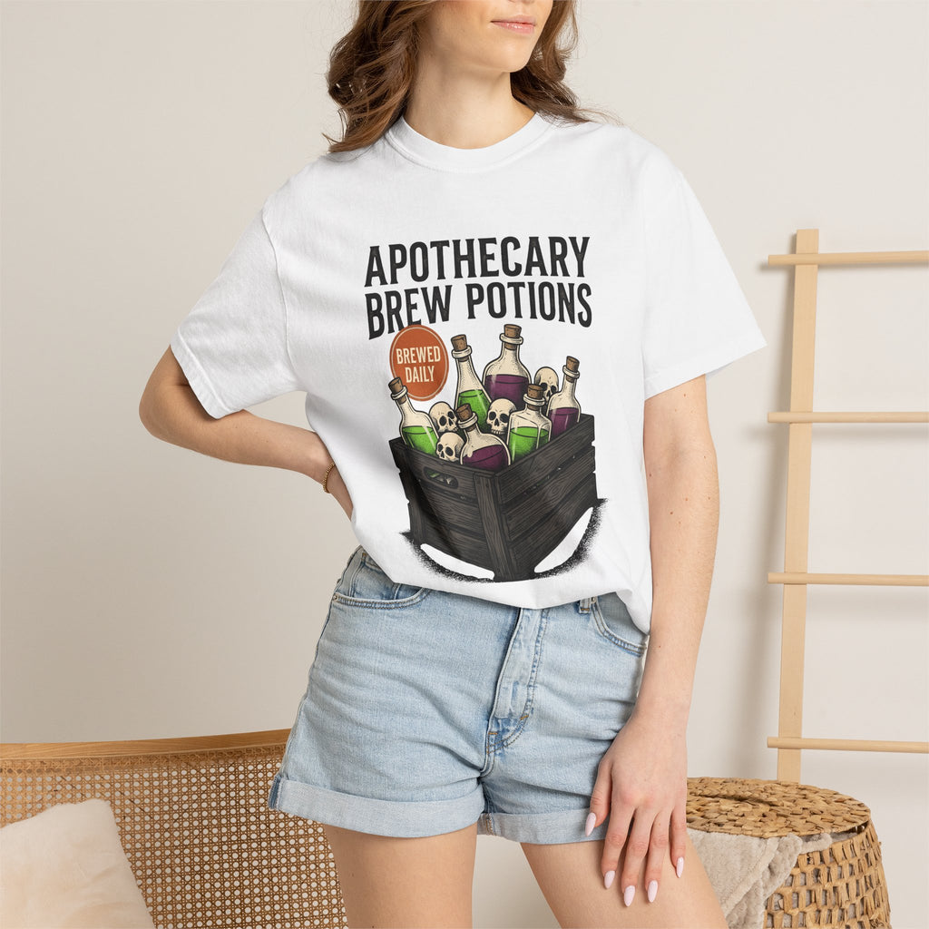 Potion Bottles Crate Shirt Halloween Gothic Gift Women Vintage Tee Apothecary Chest T-Shirt Horror Fan Retro Tshirt Dark Graphic Hand Drawn