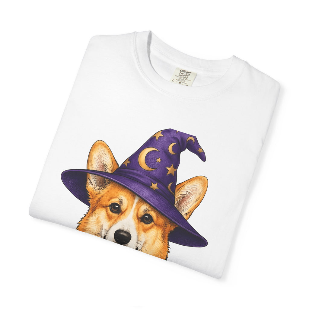 Corgi Mage Shirt Dog Holiday Gift Women Sketch Tee Pembroke Welsh Corgi T-Shirt Dog Fan Drawing Graphic Retro Pointed Hat Tshirt