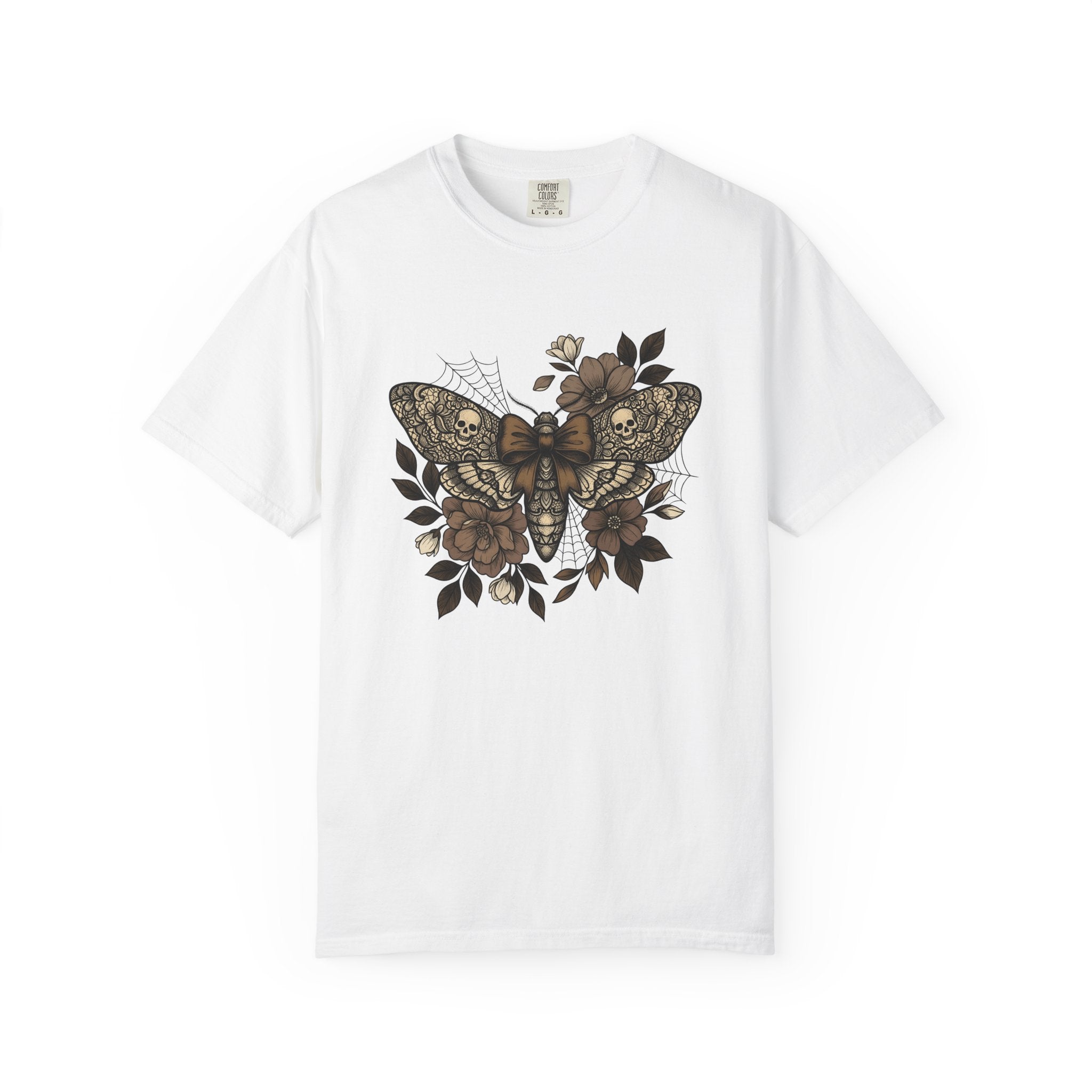 Skull Moth Shirt Halloween Design Gift Women Sketch Tee Deathshead Moth T-Shirt Halloween Fan Drawing Design Graphic Tshirt Horror Bloom
